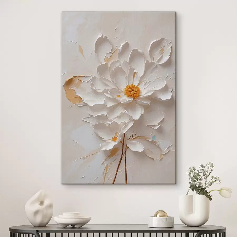 murales de pared Flor blanca en aceite con tallo marrón s40619