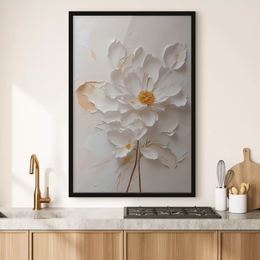 murales de pared Flor blanca en aceite con tallo marrón f40619