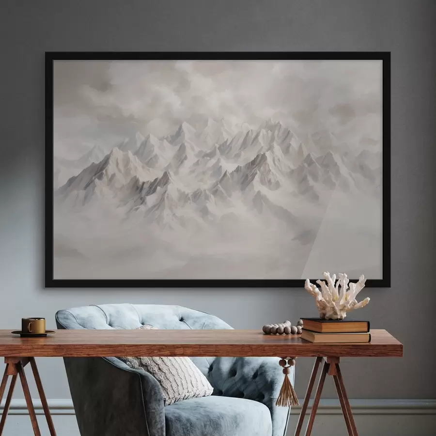 murales de pared Montañas blancas nevadas en la niebla f40629