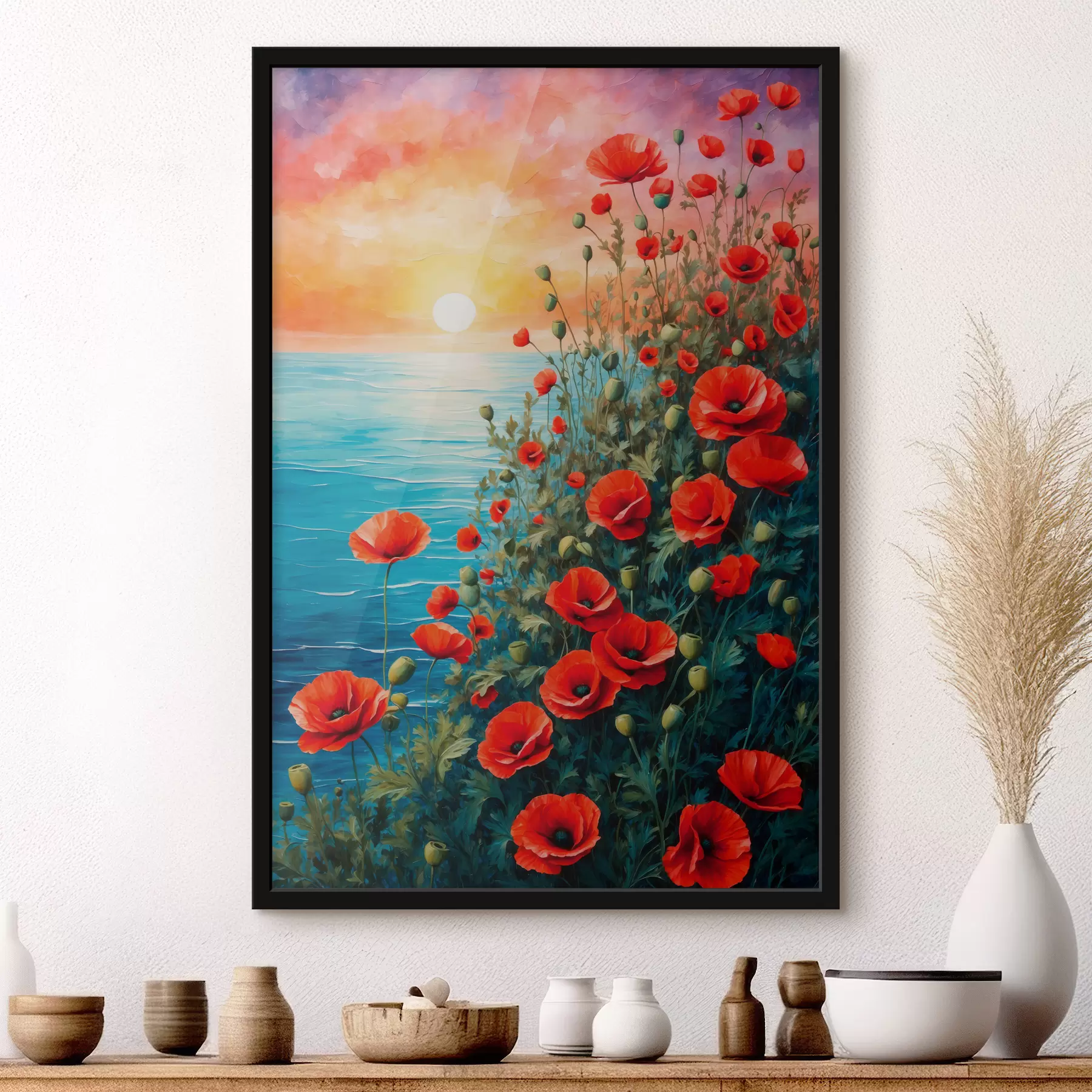 murales de pared Amapolas en flor sobre el fondo del mar f40637