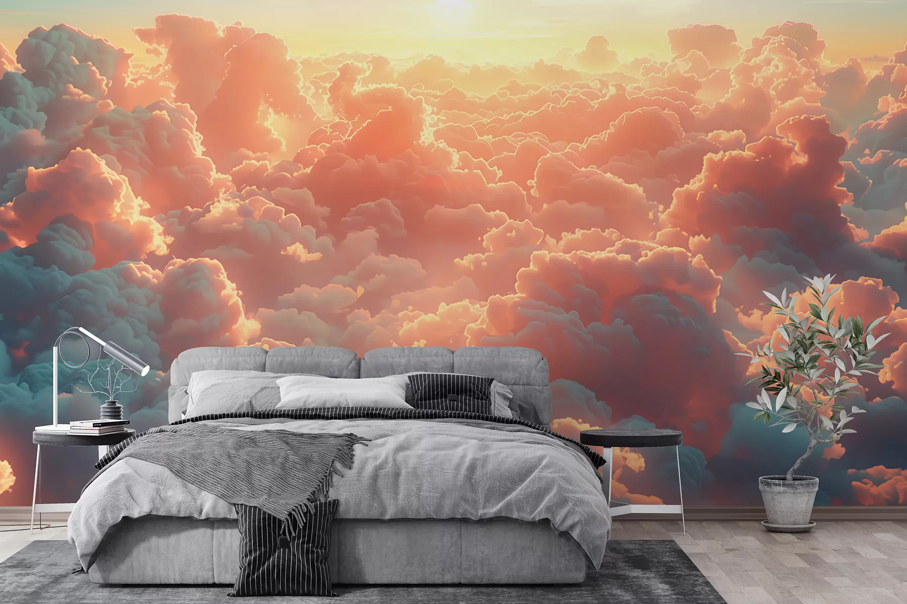 murales de pared Cielo brillante con muchas nubes en el cielo en colores cálidos w01539
