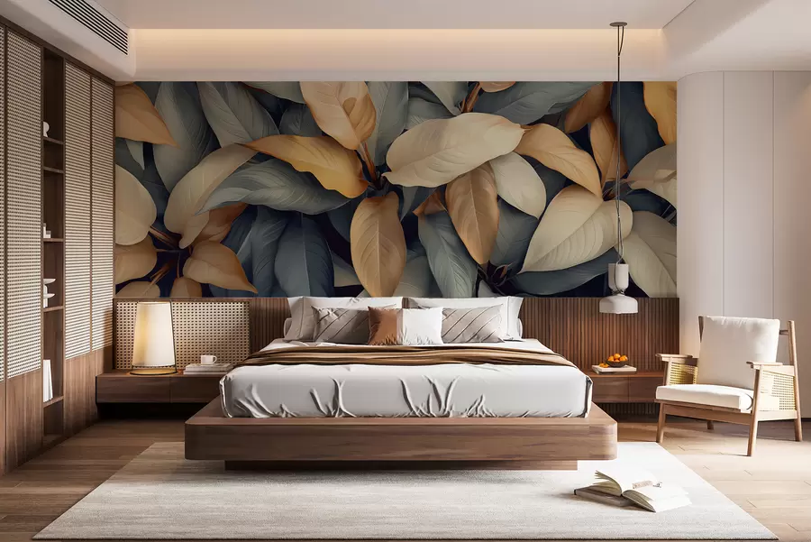 murales de pared Plantas tropicales en colores rosa y beige w01586v1