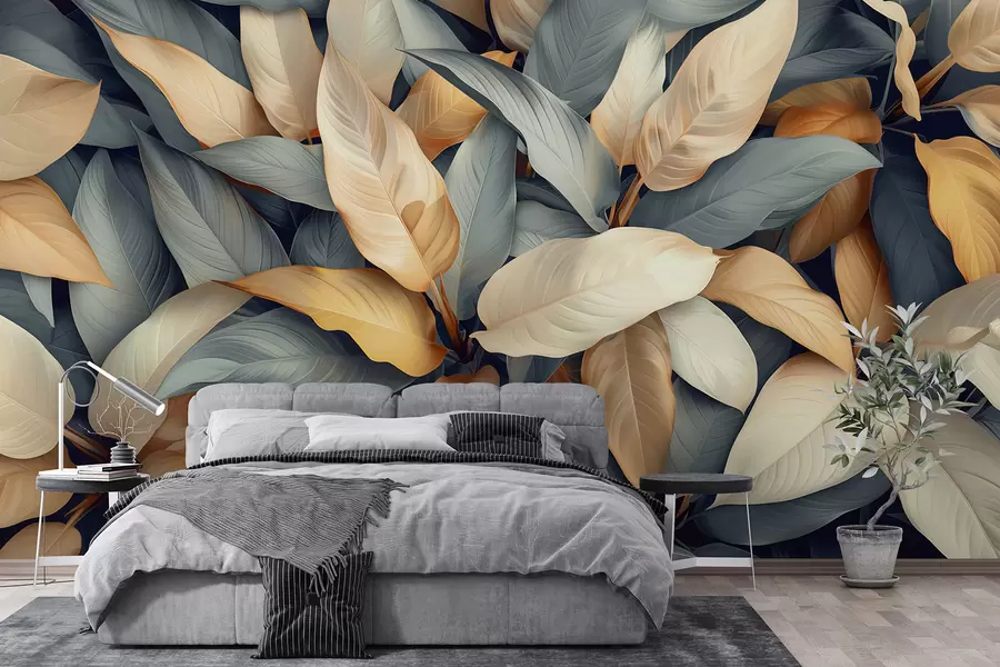 murales de pared Plantas tropicales en colores rosa y beige w01586v1