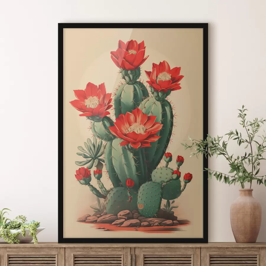 murales de pared Cactus con flores rojas f40806