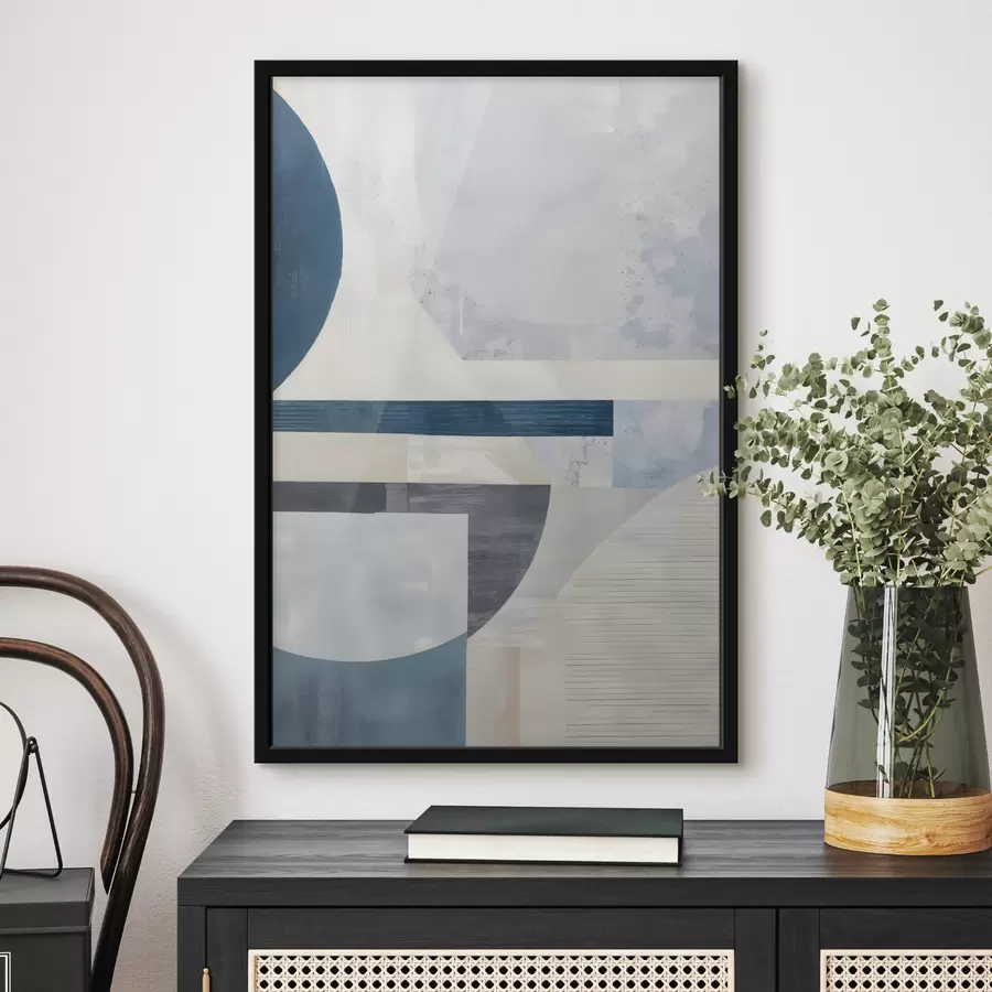 murales de pared Una abstracción minimalista con formas geométricas y texturas en tonos azules, grises y blancos f40596