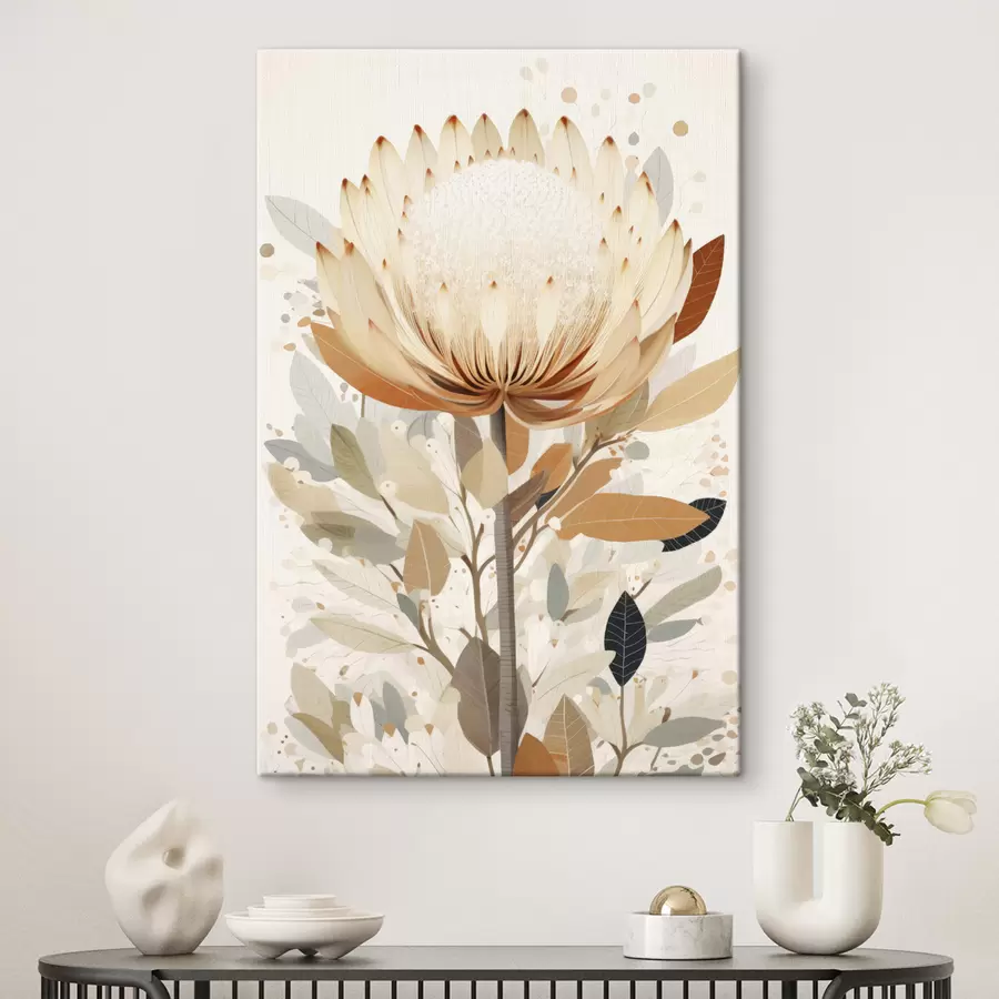 murales de pared Flor en suave paleta de color beige, abstracción floral s40818