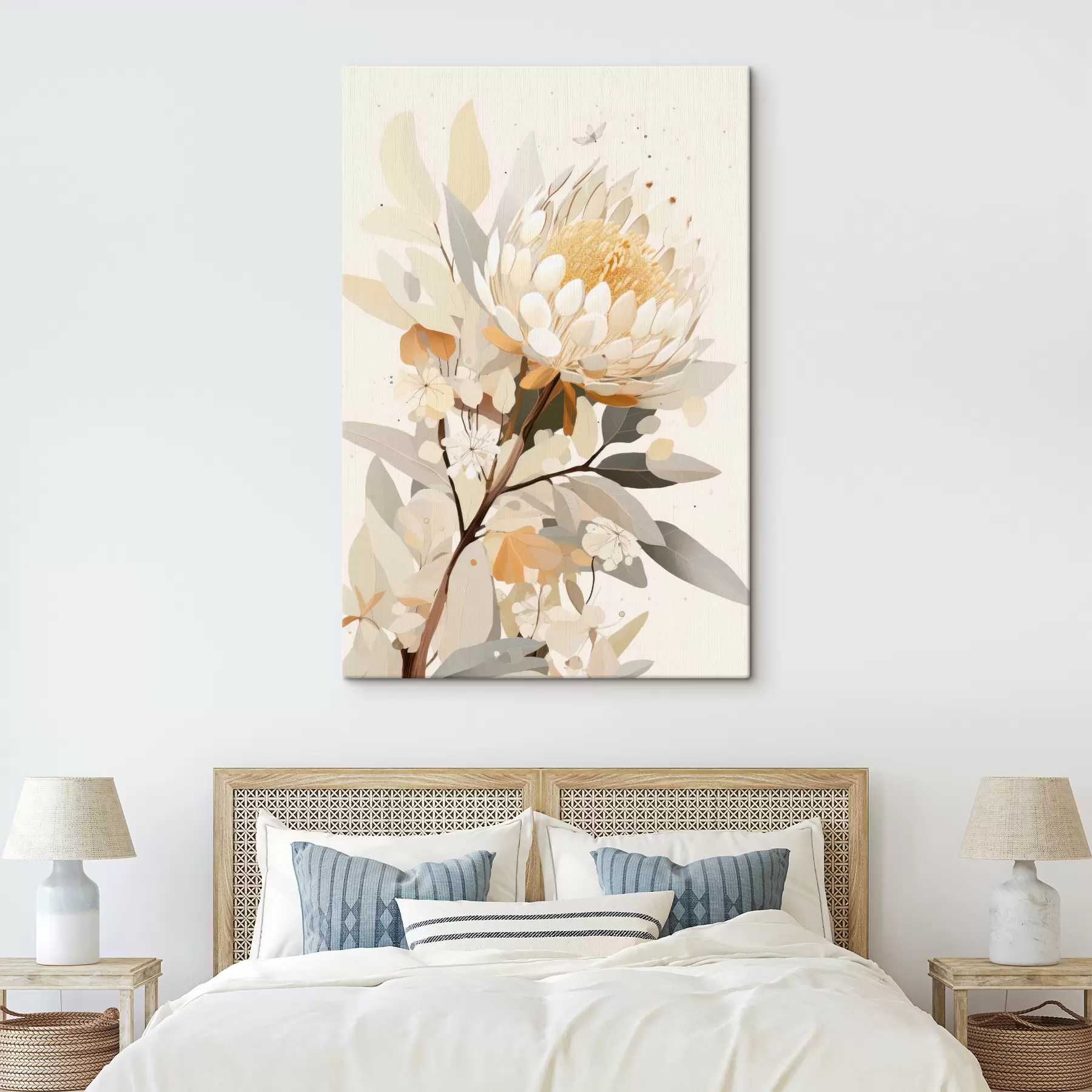 murales de pared Flor de protea en suave paleta de color beige, abstracción floral s40819