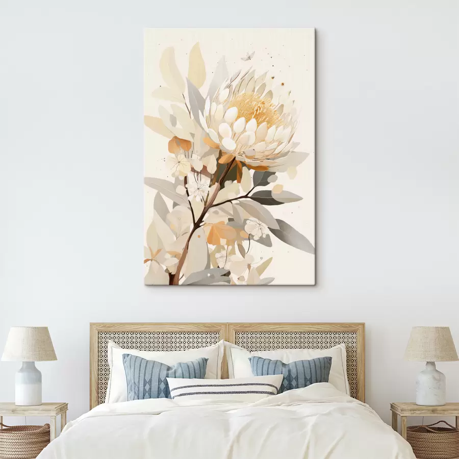 murales de pared Flor de protea en suave paleta de color beige, abstracción floral s40819