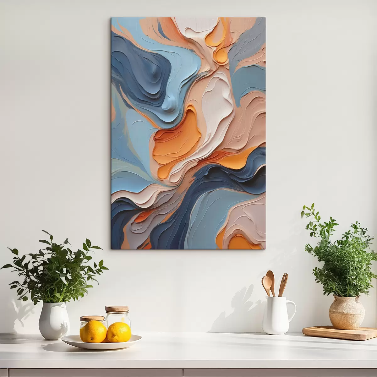 murales de pared Abstracción en tonos azules y naranjas con textura de imitación s40743