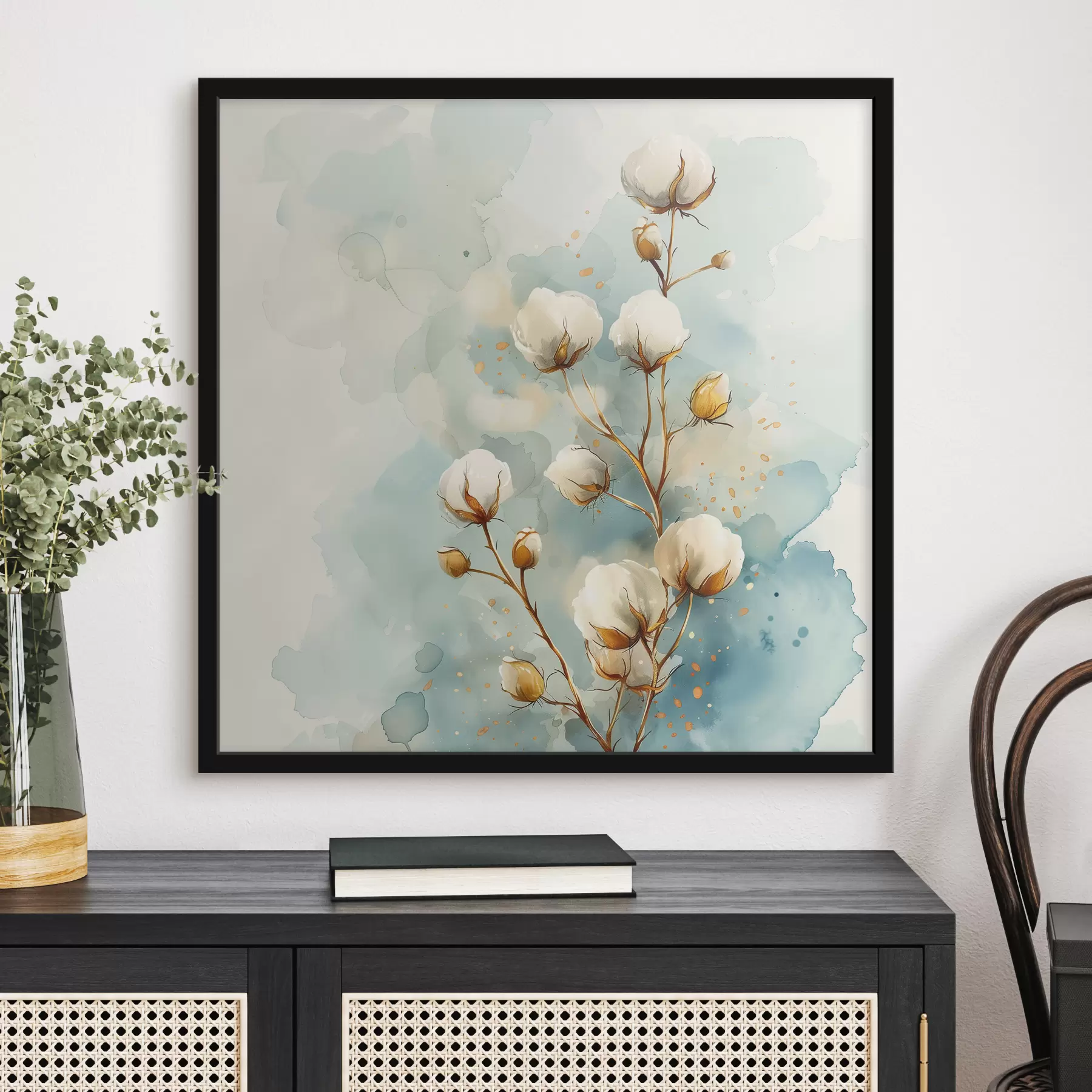 murales de pared Rama de algodón sobre fondo de acuarela f40780