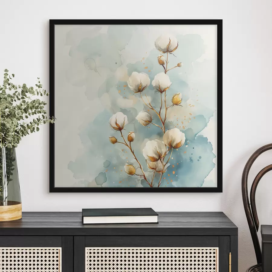 murales de pared Rama de algodón sobre fondo de acuarela f40780