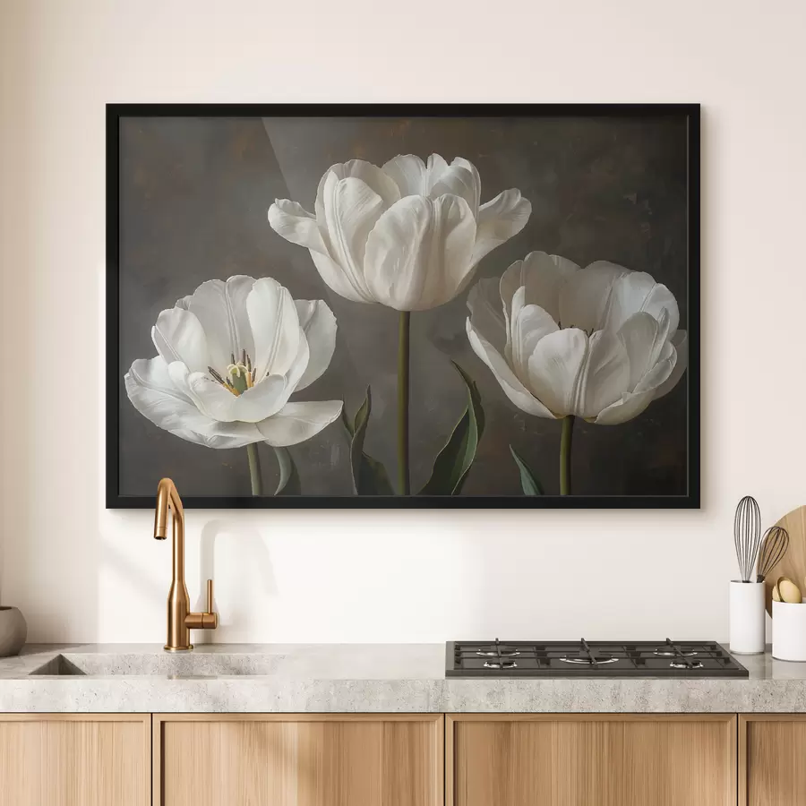murales de pared Grandes flores de tulipán, tulipanes blancos f40792