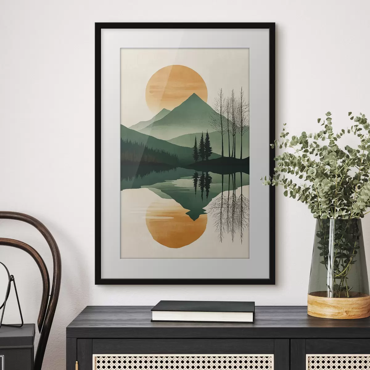 Poster Montaña y sol ámbar f40832