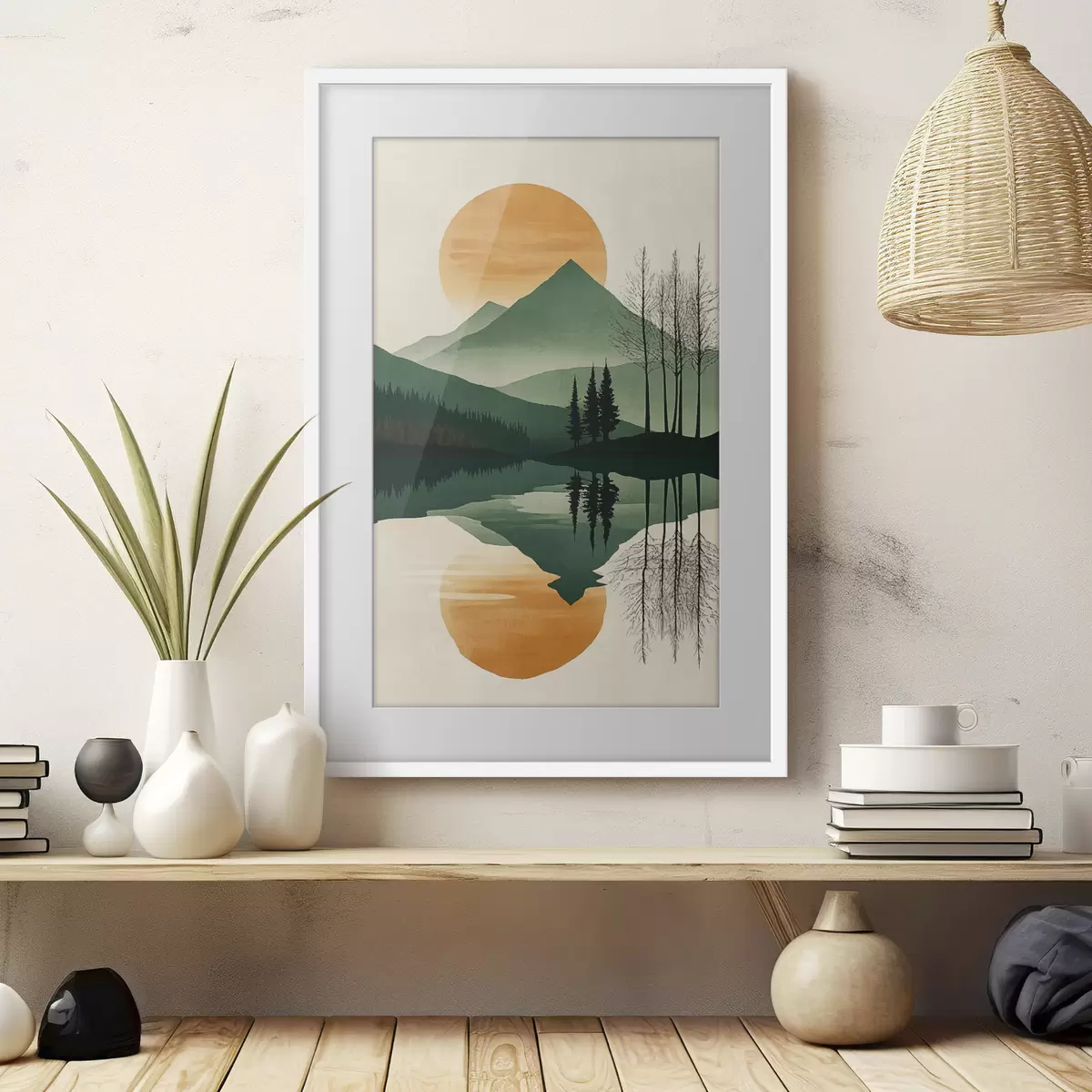 Poster Montaña y sol ámbar f40832