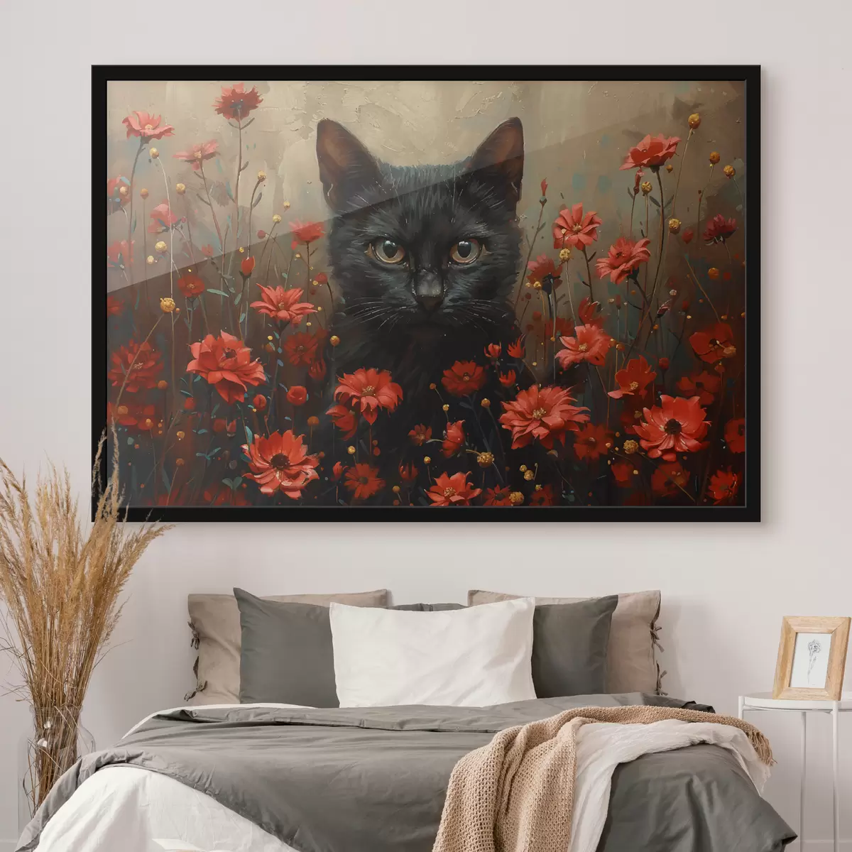 Poster Gato, flores, gato negro f40839