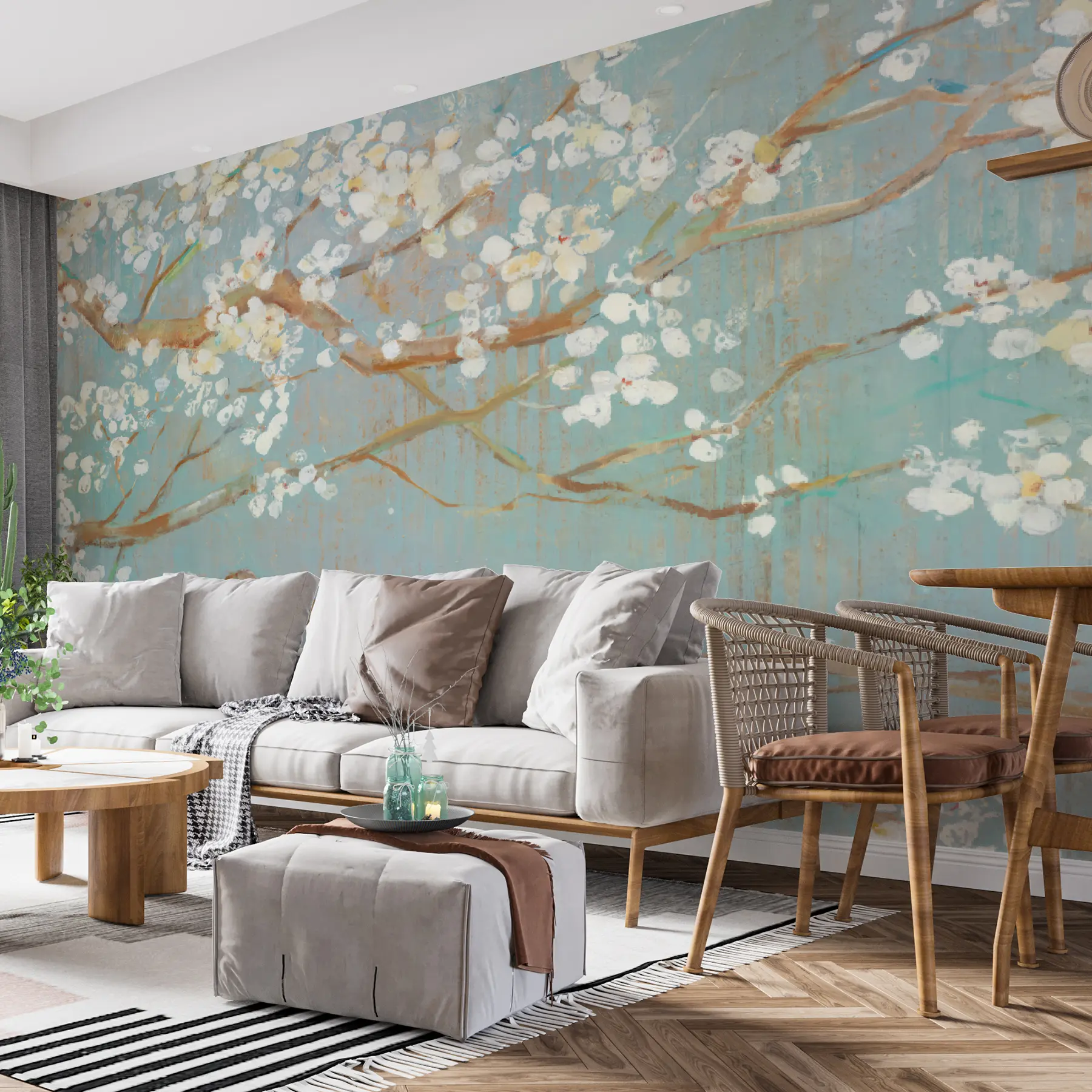 murales de pared El árbol florece con flores blancas u29224