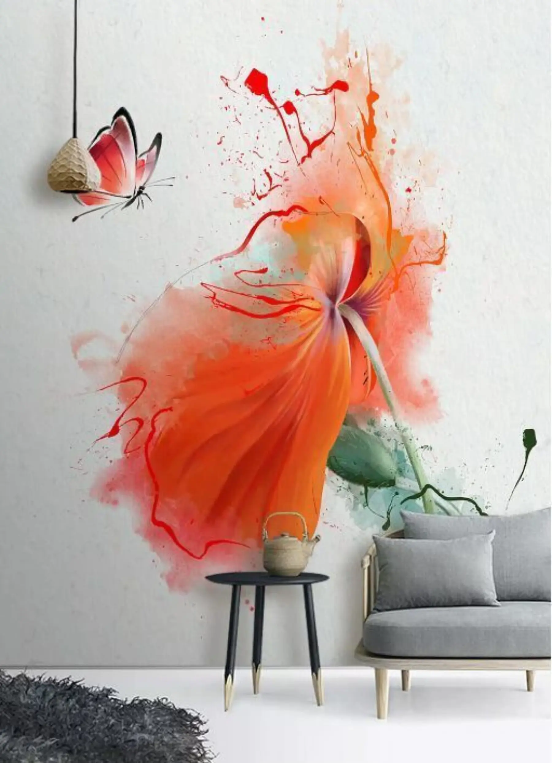 murales de pared amapola y mariposa u34147