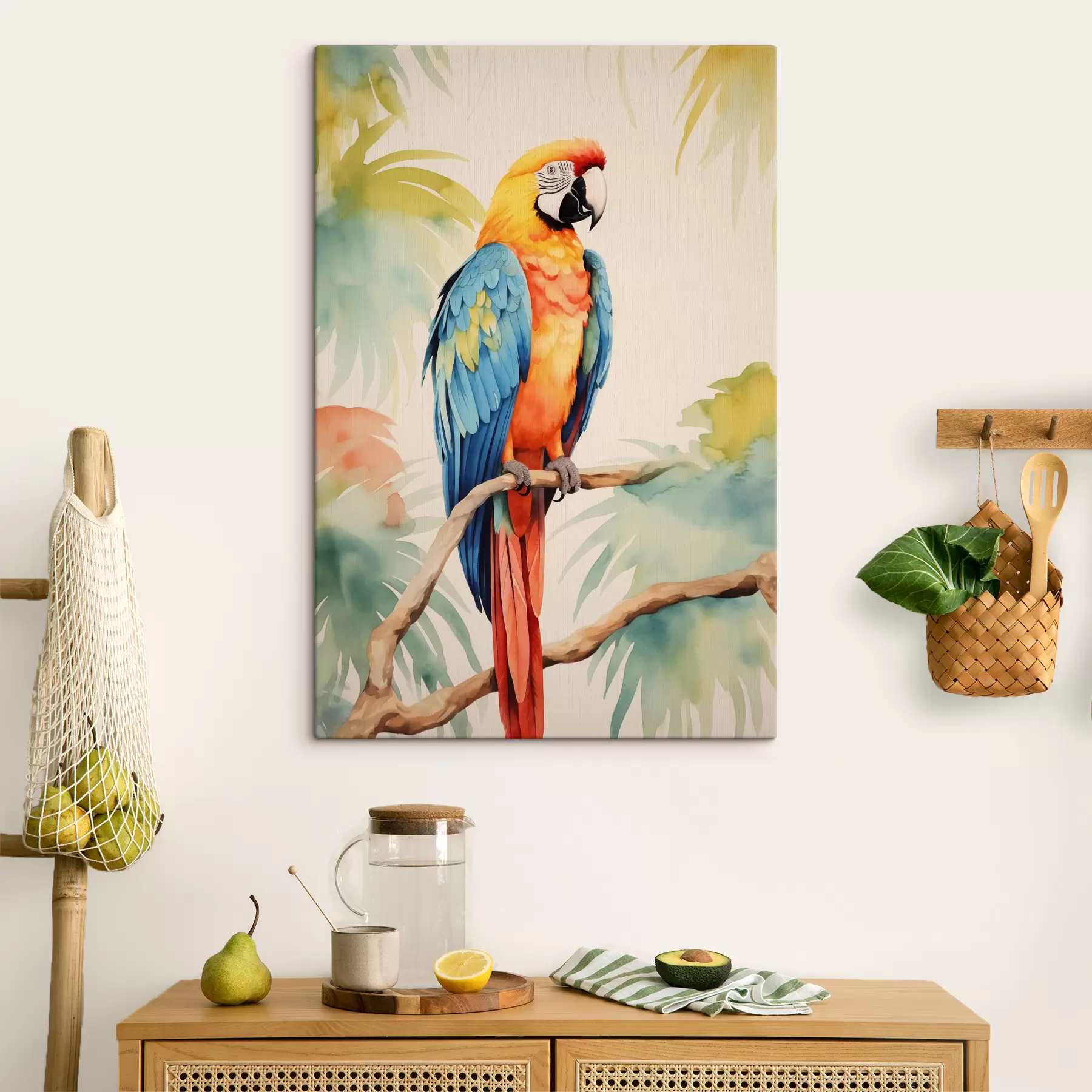 murales de pared Un colorido loro guacamayo sentado en una rama s40879