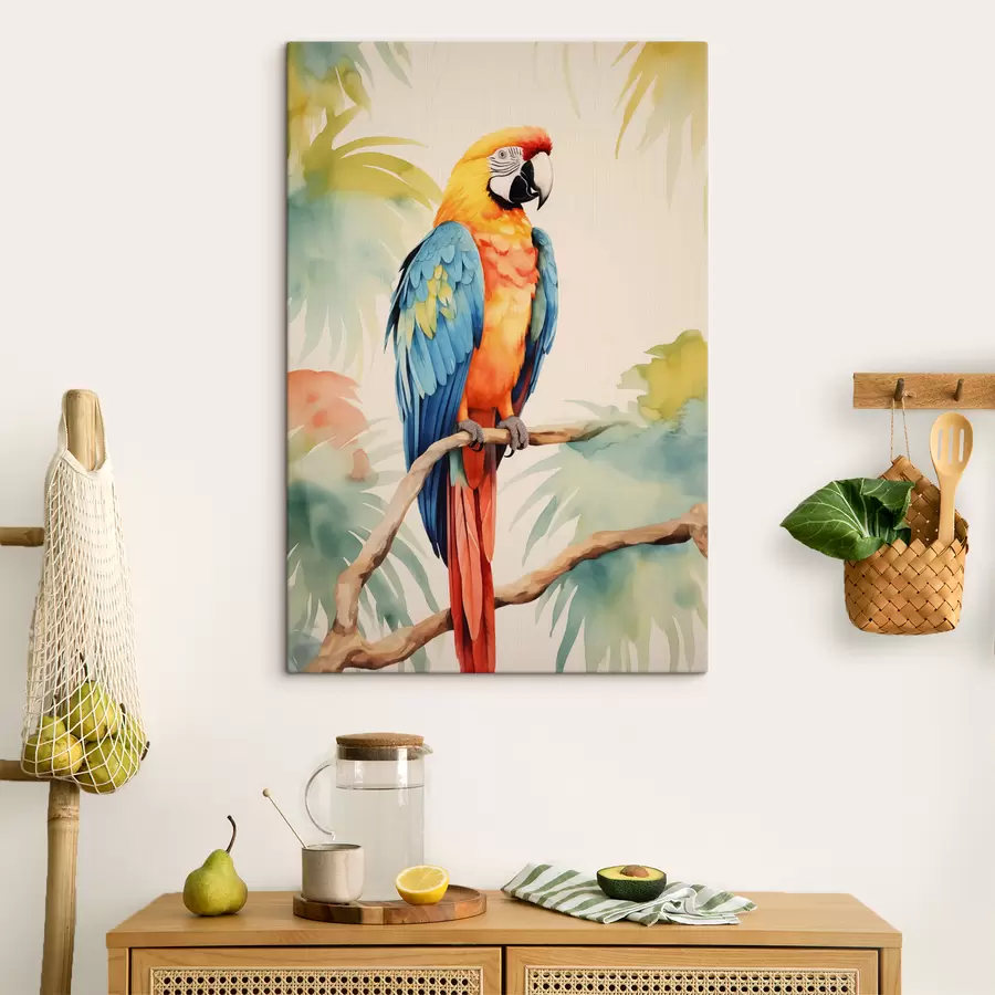 murales de pared Un colorido loro guacamayo sentado en una rama s40879
