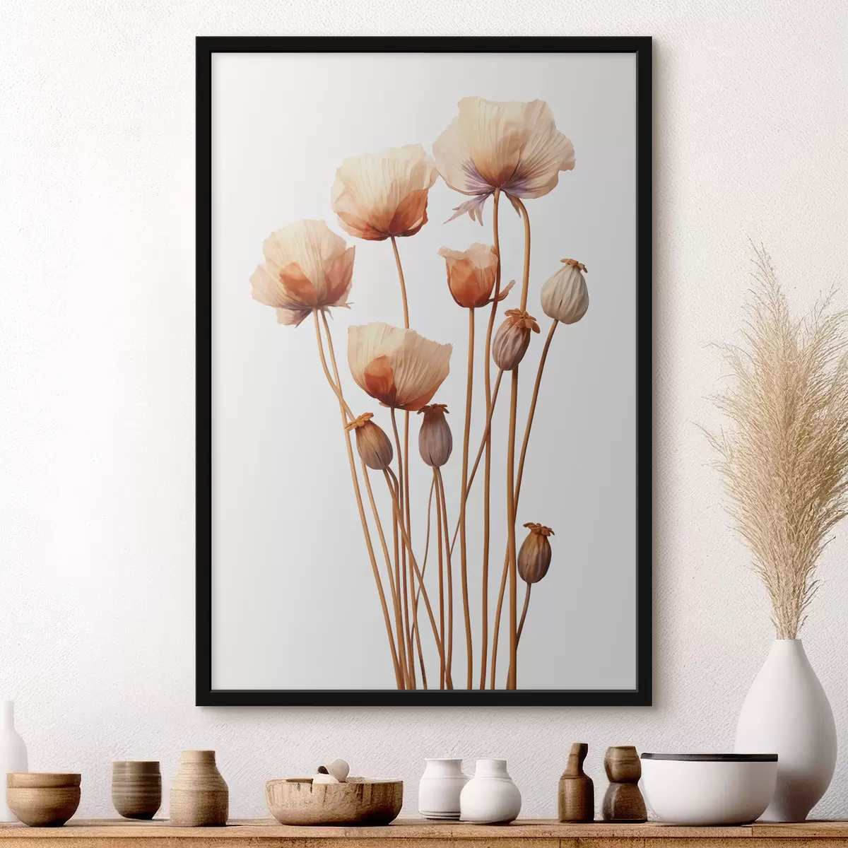 Poster Flores de amapola en tallos secos minimalismo f40883