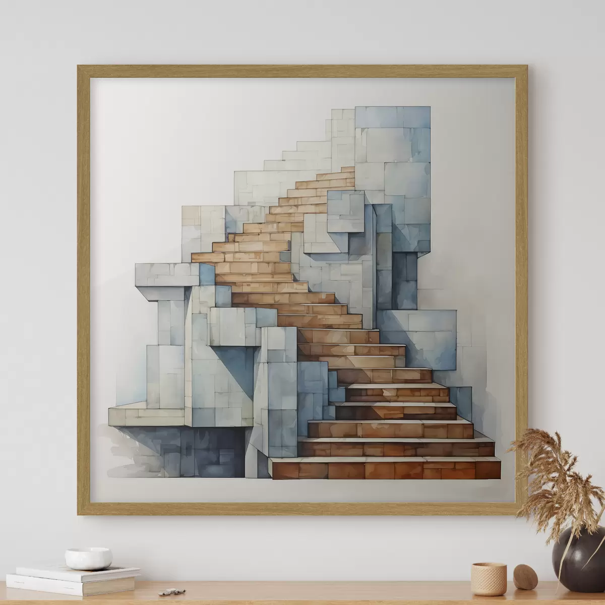 Poster Escaleras de piedra abstracto paisaje arquitectónico acuarela f40891