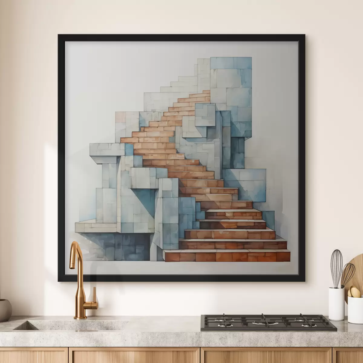 Poster Escaleras de piedra abstracto paisaje arquitectónico acuarela f40891