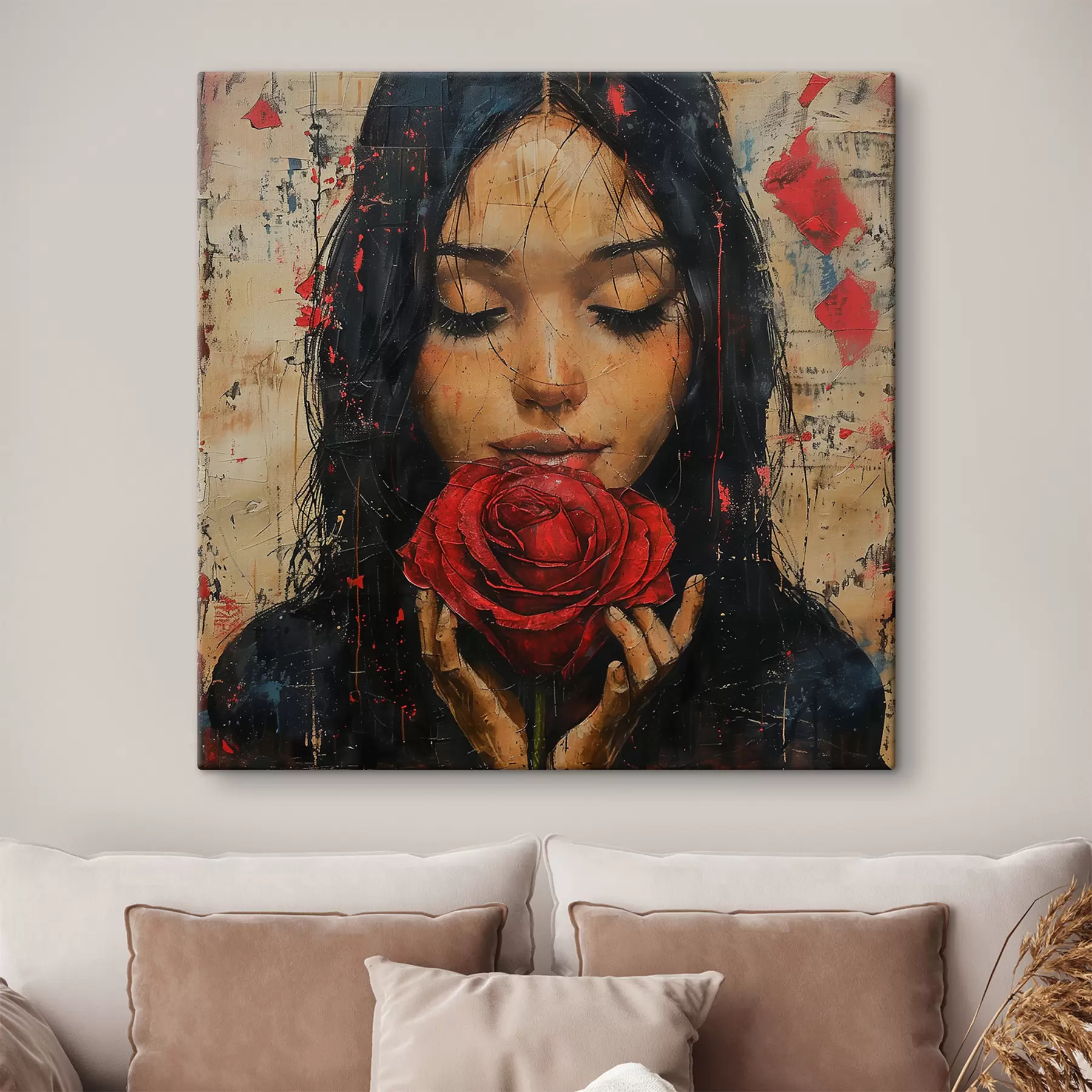 murales de pared Chica con una rosa roja s40898