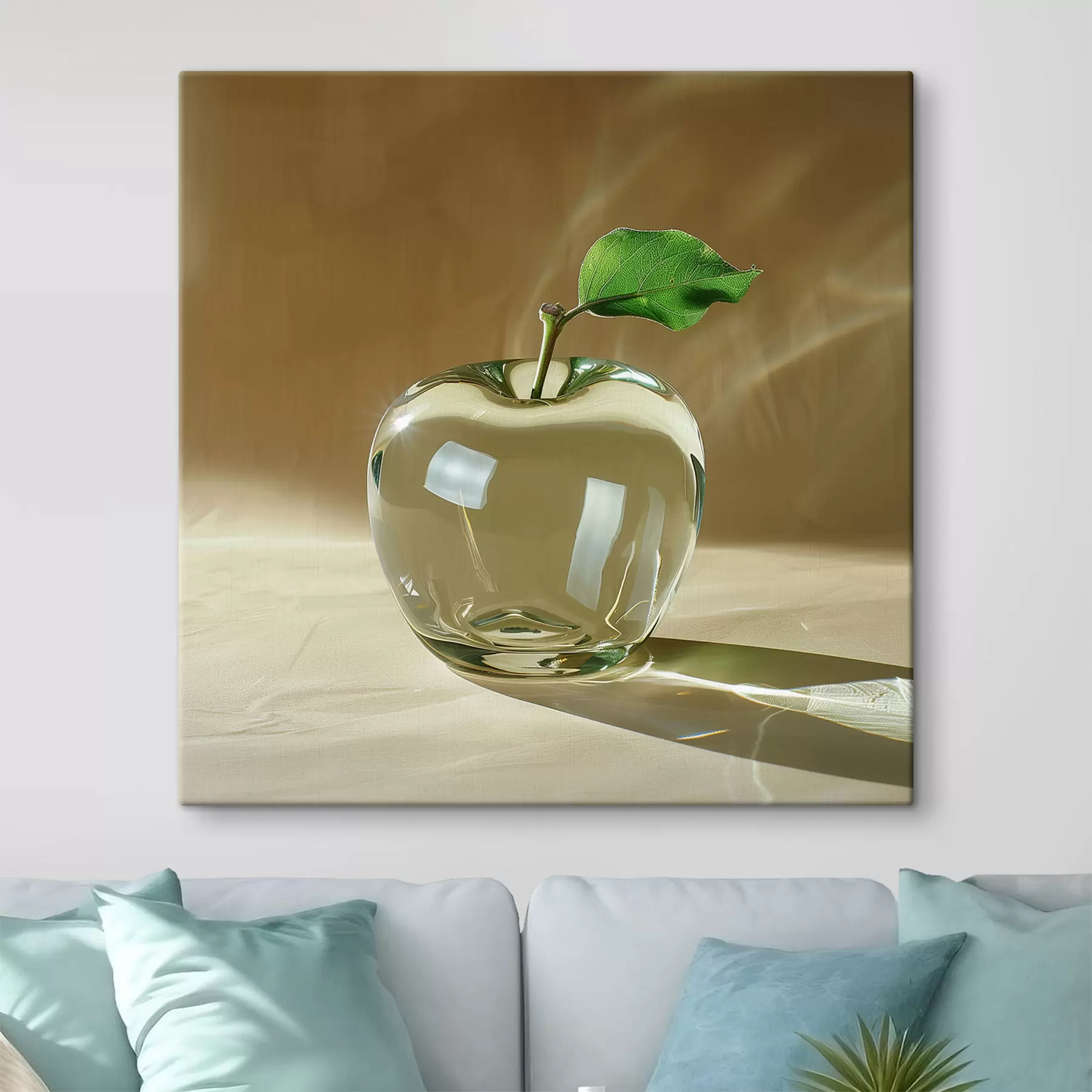 murales de pared Manzana de cristal transparente sobre fondo claro s40913