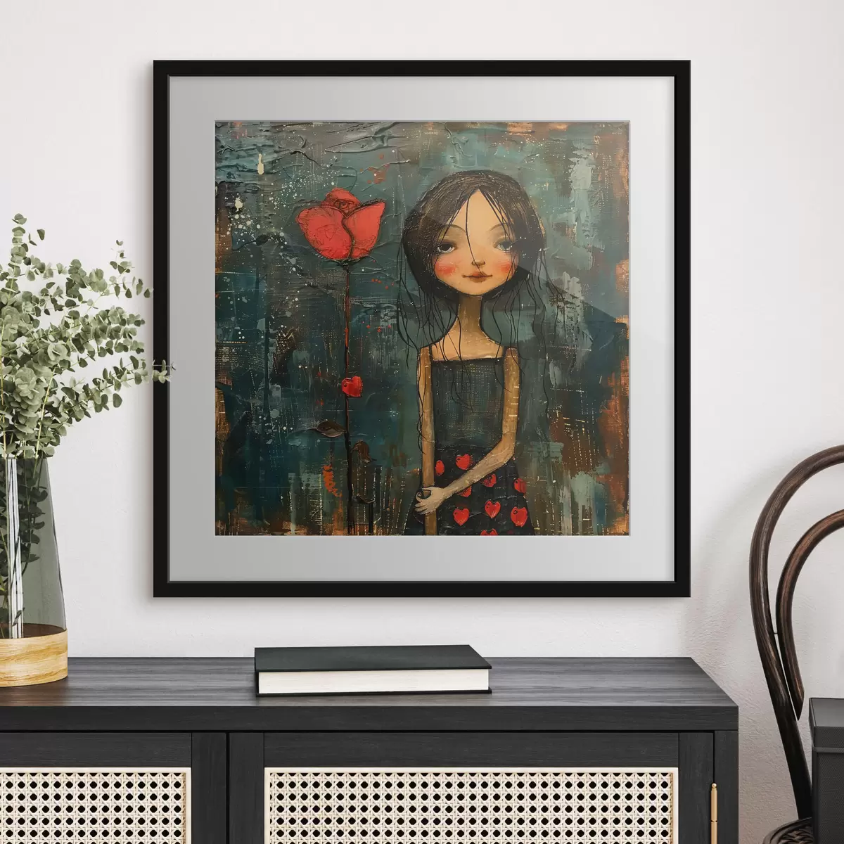 Poster Chica y flor roja f40897