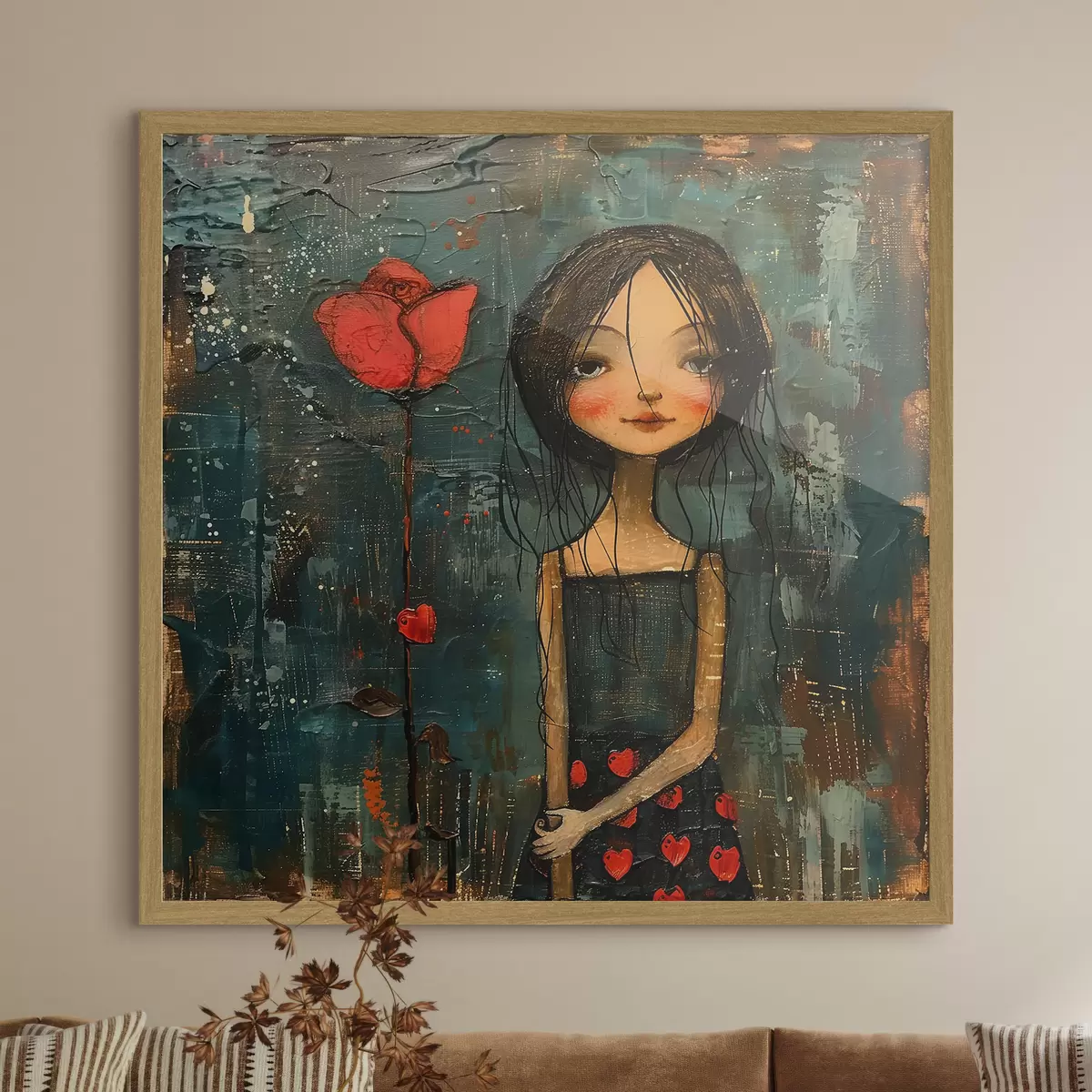 Poster Chica y flor roja f40897