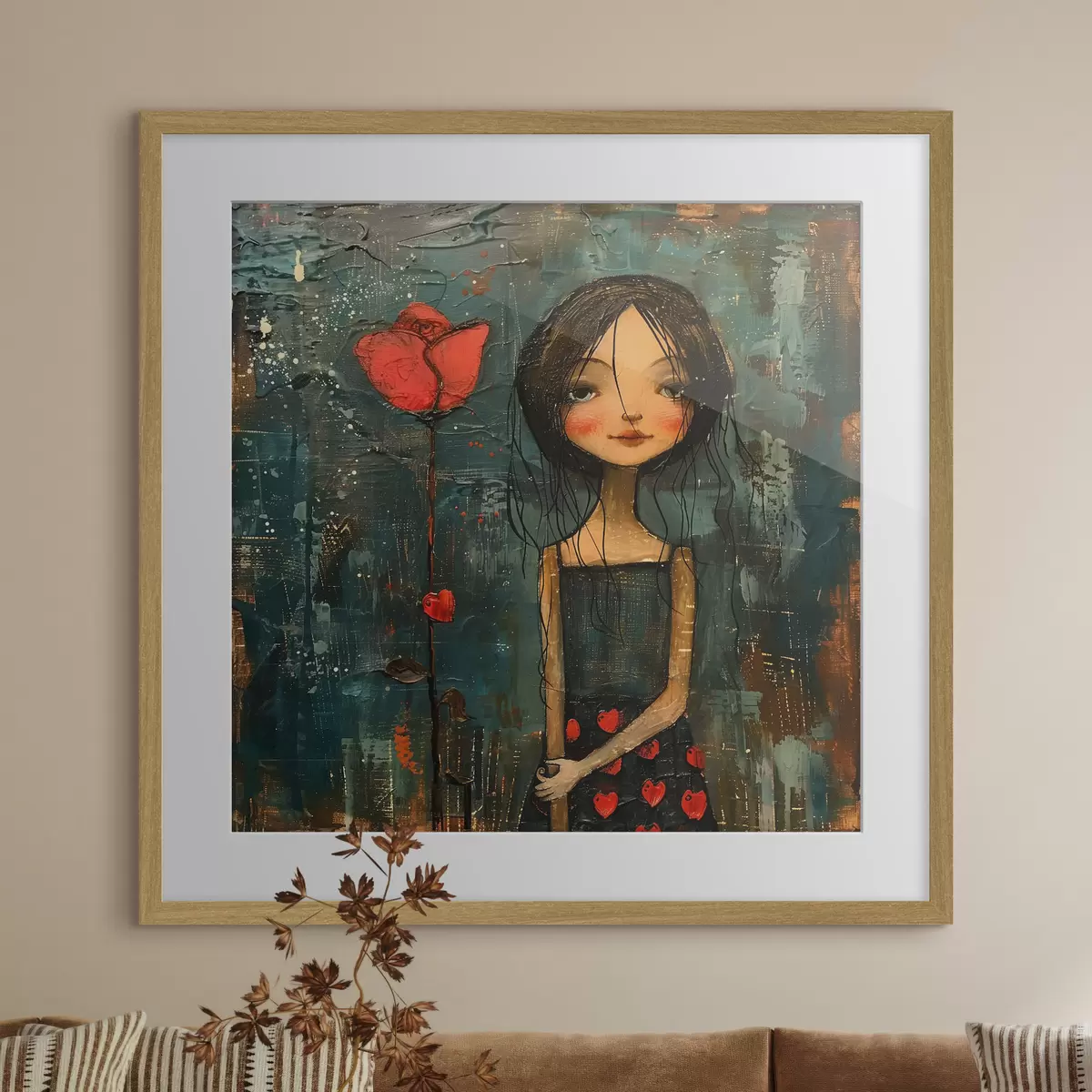 Poster Chica y flor roja f40897