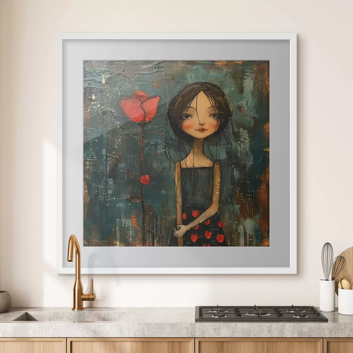 Poster Chica y flor roja f40897