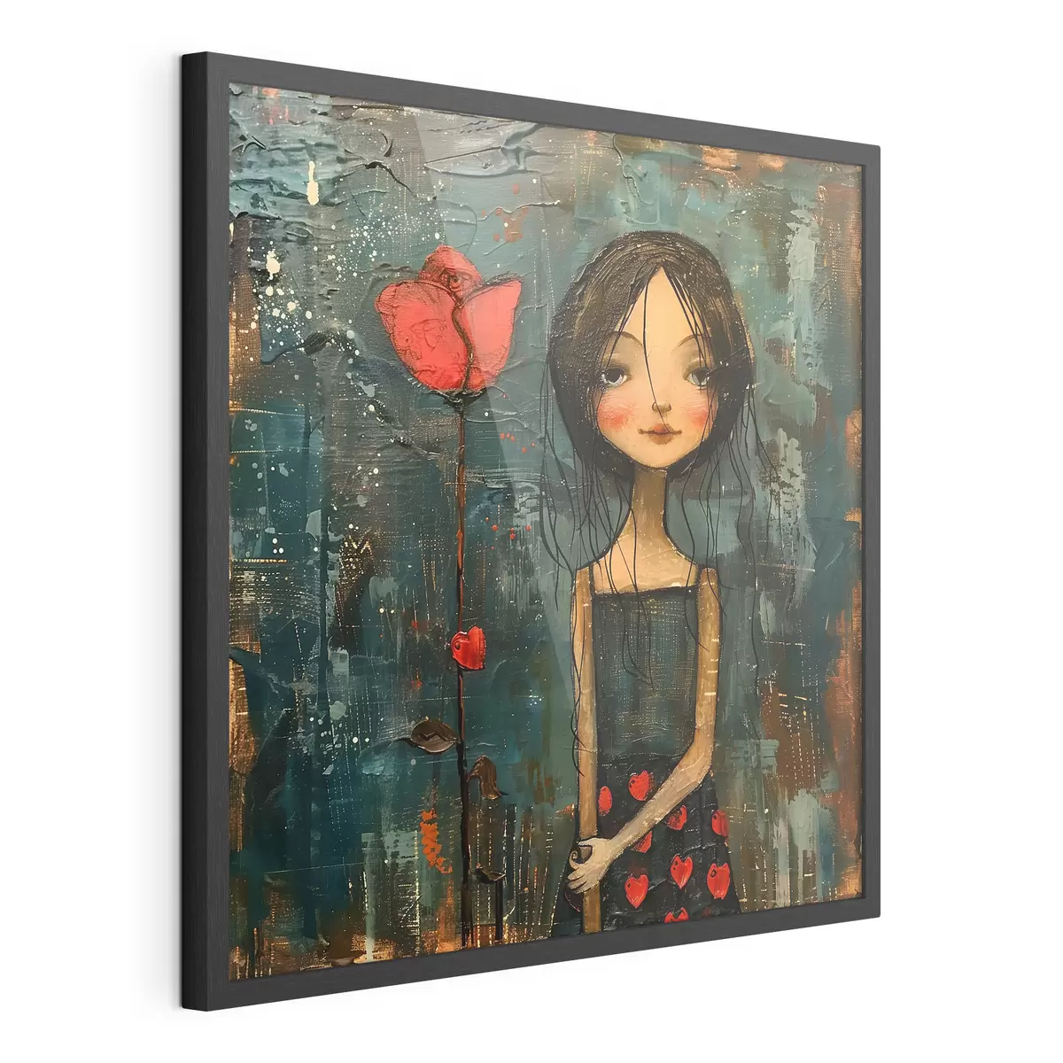 Poster Chica y flor roja f40897
