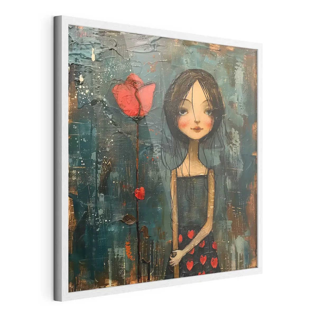Poster Chica y flor roja f40897