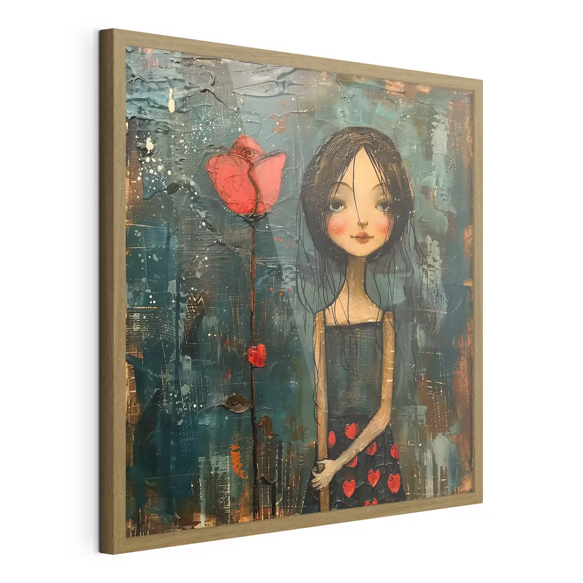 Poster Chica y flor roja f40897