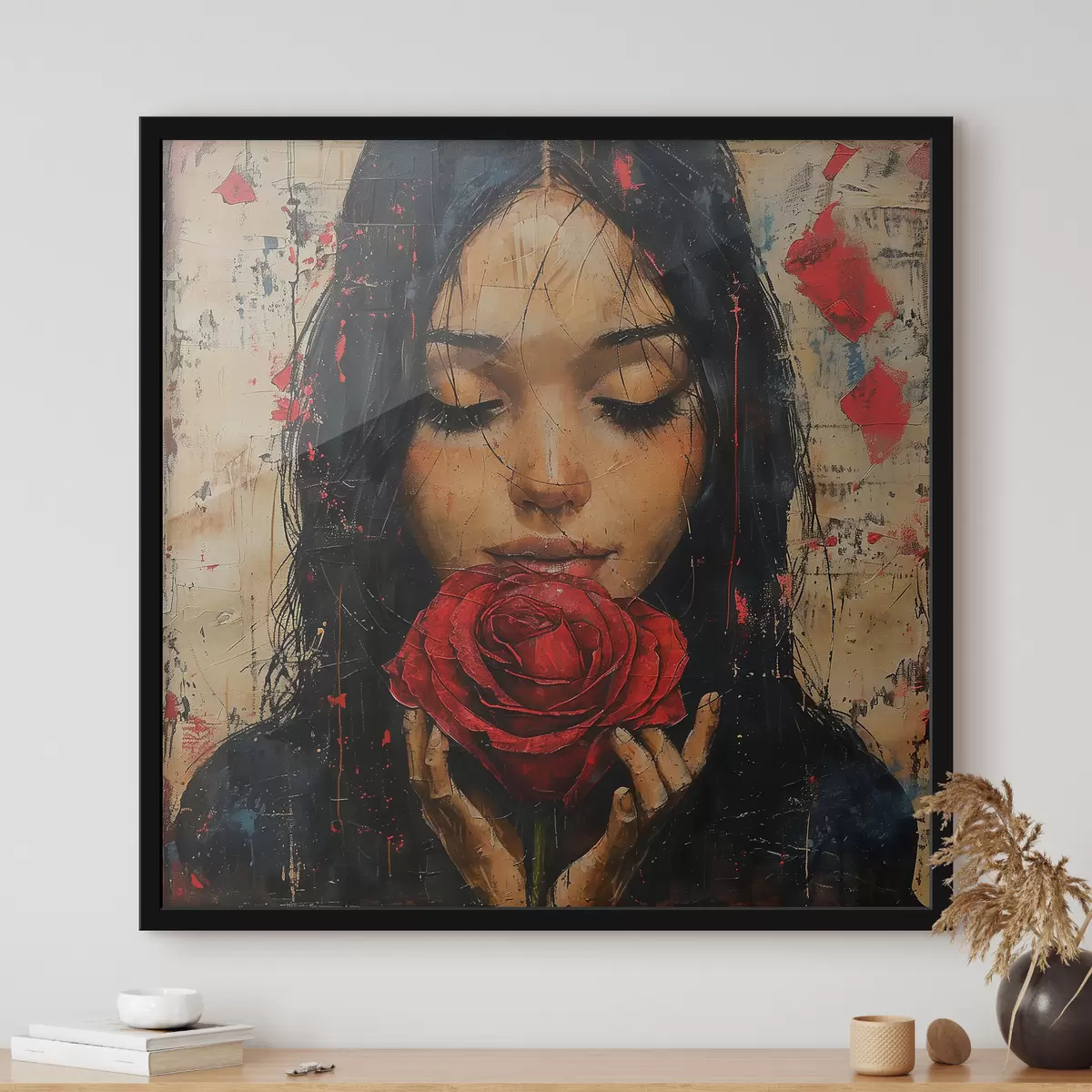 Poster Chica con una rosa roja f40898