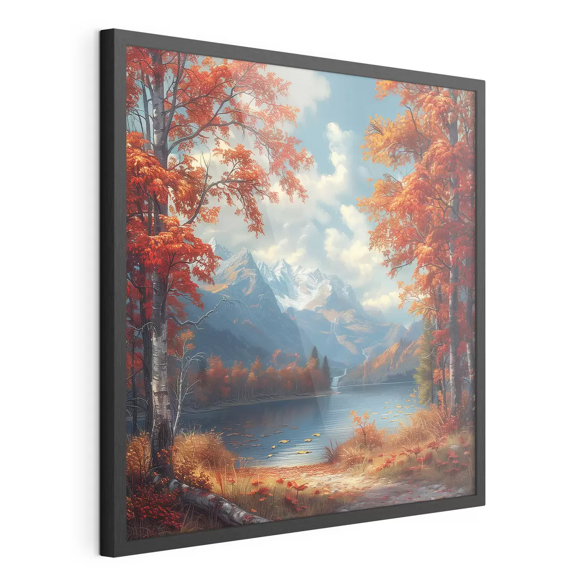Poster Paisaje otoñal con montañas de fondo cerca de un estanque f40903