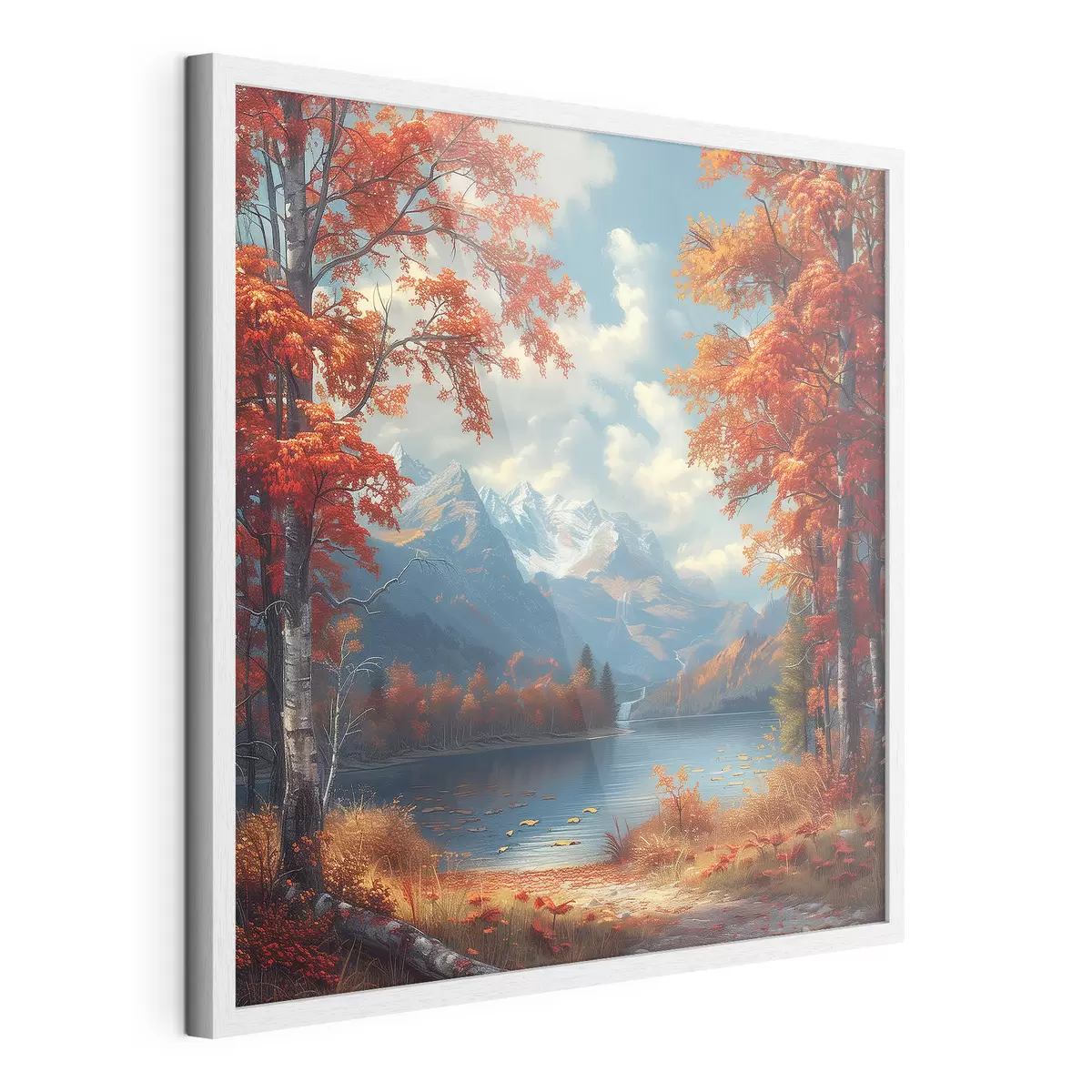 Poster Paisaje otoñal con montañas de fondo cerca de un estanque f40903
