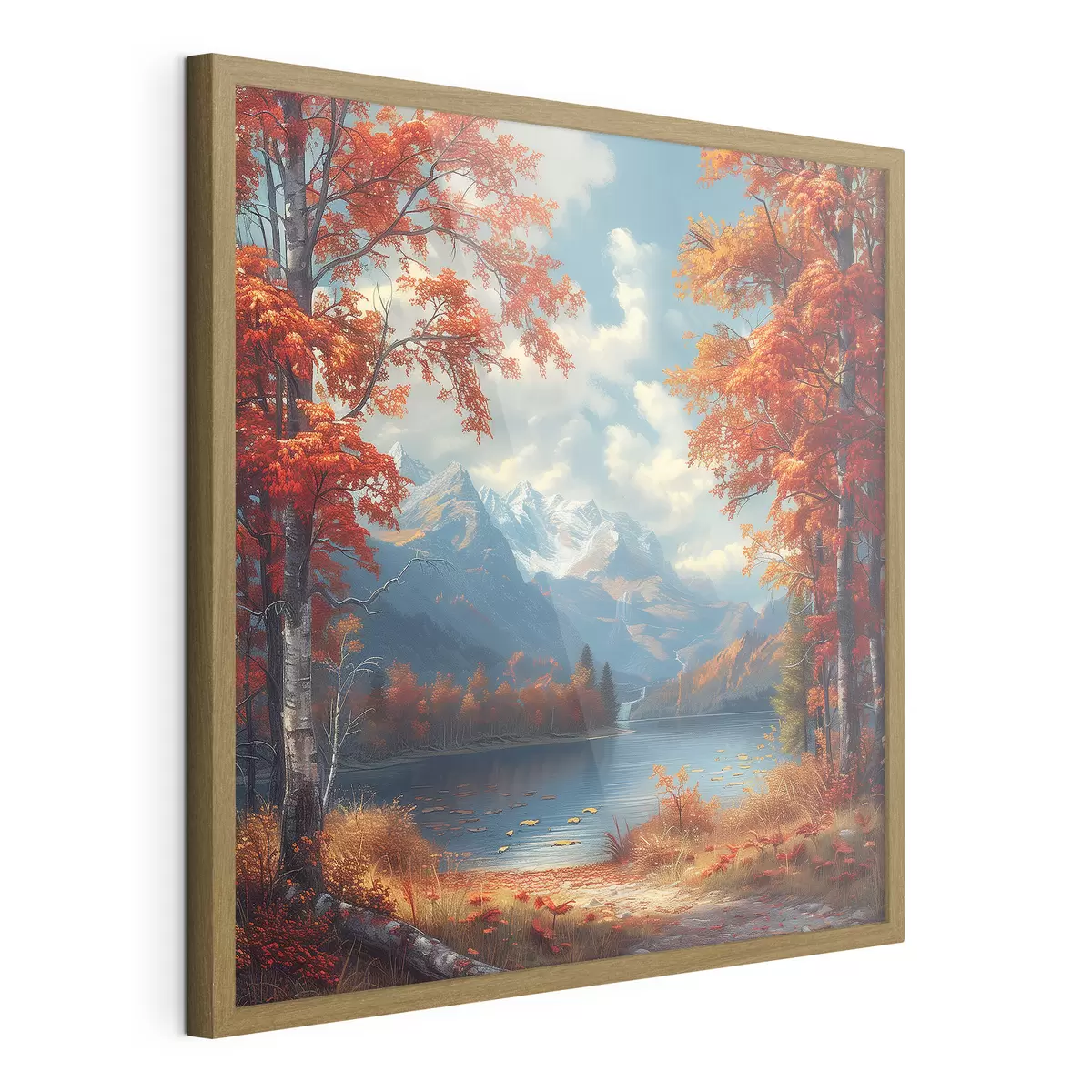 Poster Paisaje otoñal con montañas de fondo cerca de un estanque f40903