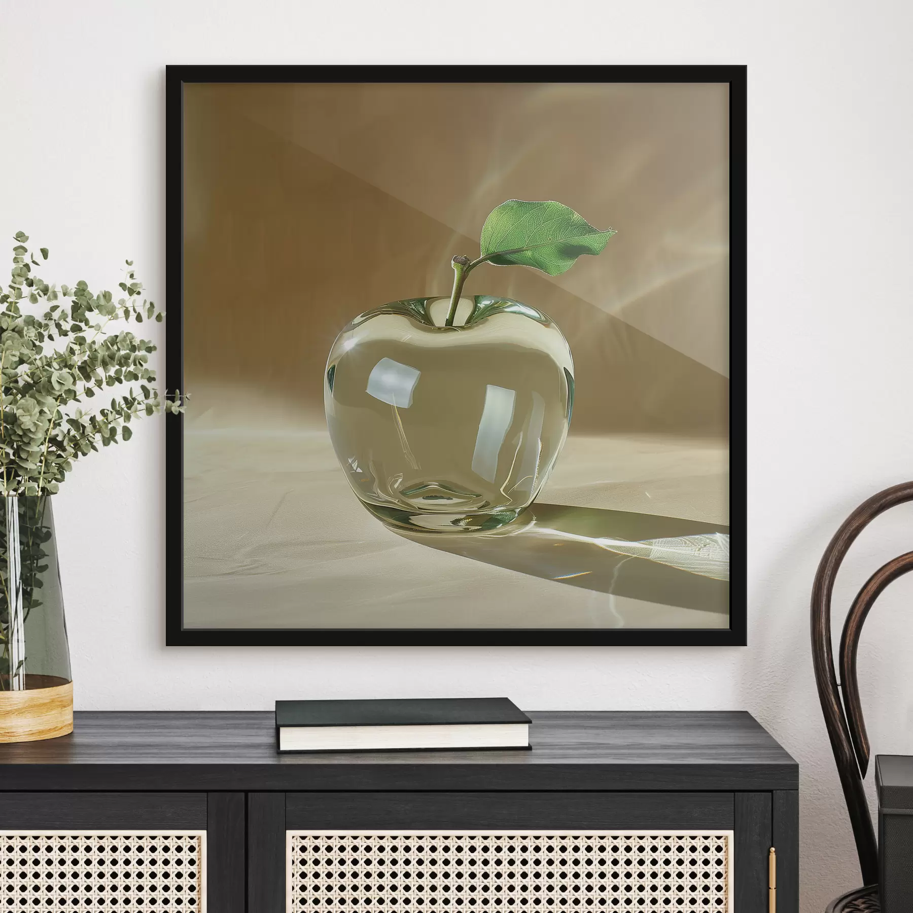 murales de pared Manzana de cristal transparente sobre fondo claro f40913