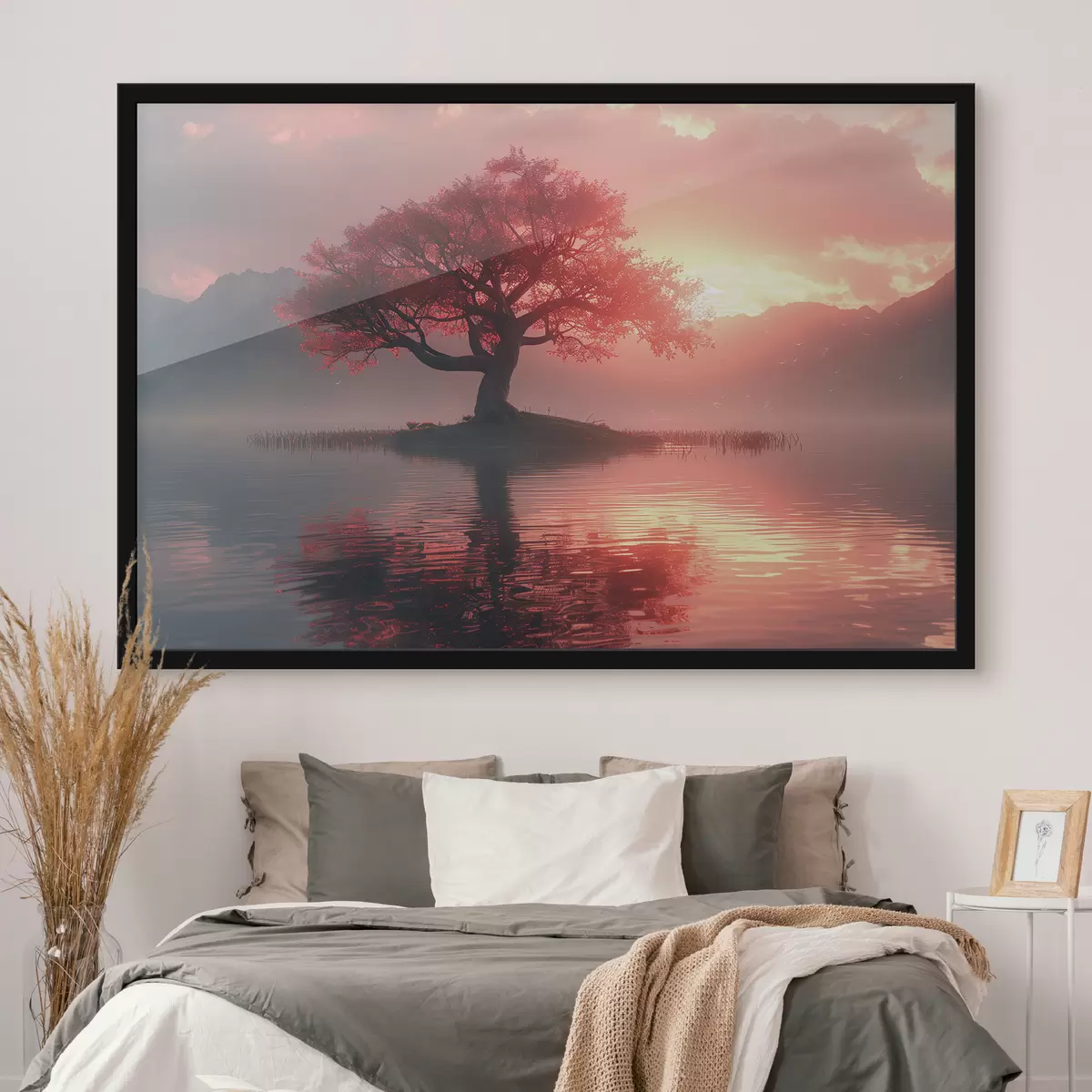 Poster Árbol junto al estanque al atardecer f40934
