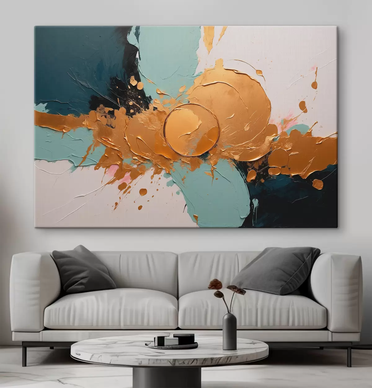 murales de pared Pintura al óleo abstracta con colores blanco, negro y amarillo s40855