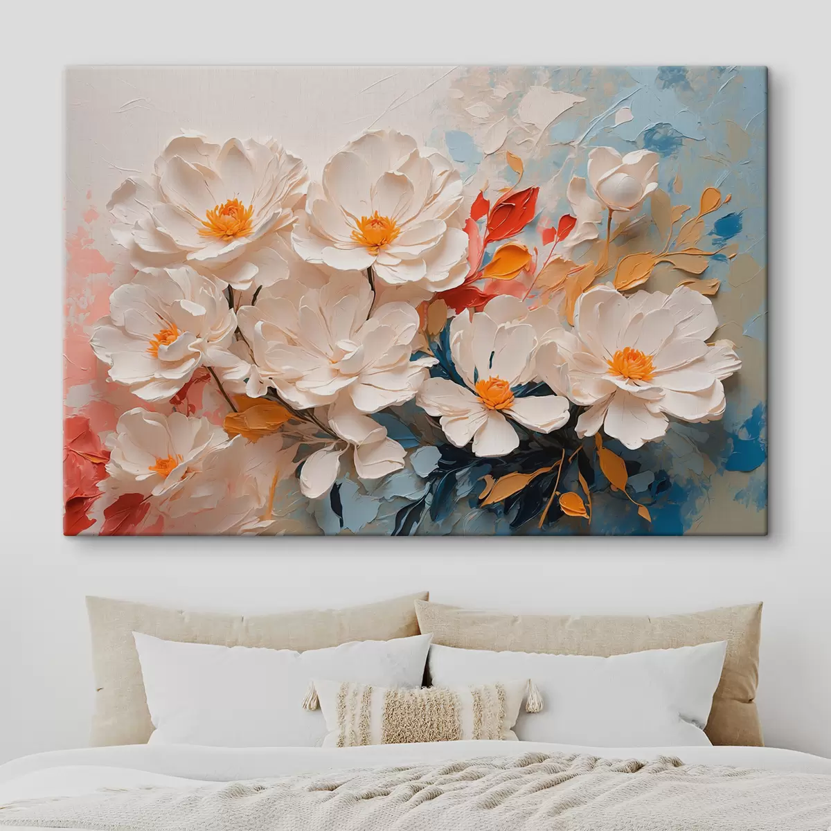 murales de pared Flores blancas abstractas al óleo s40862