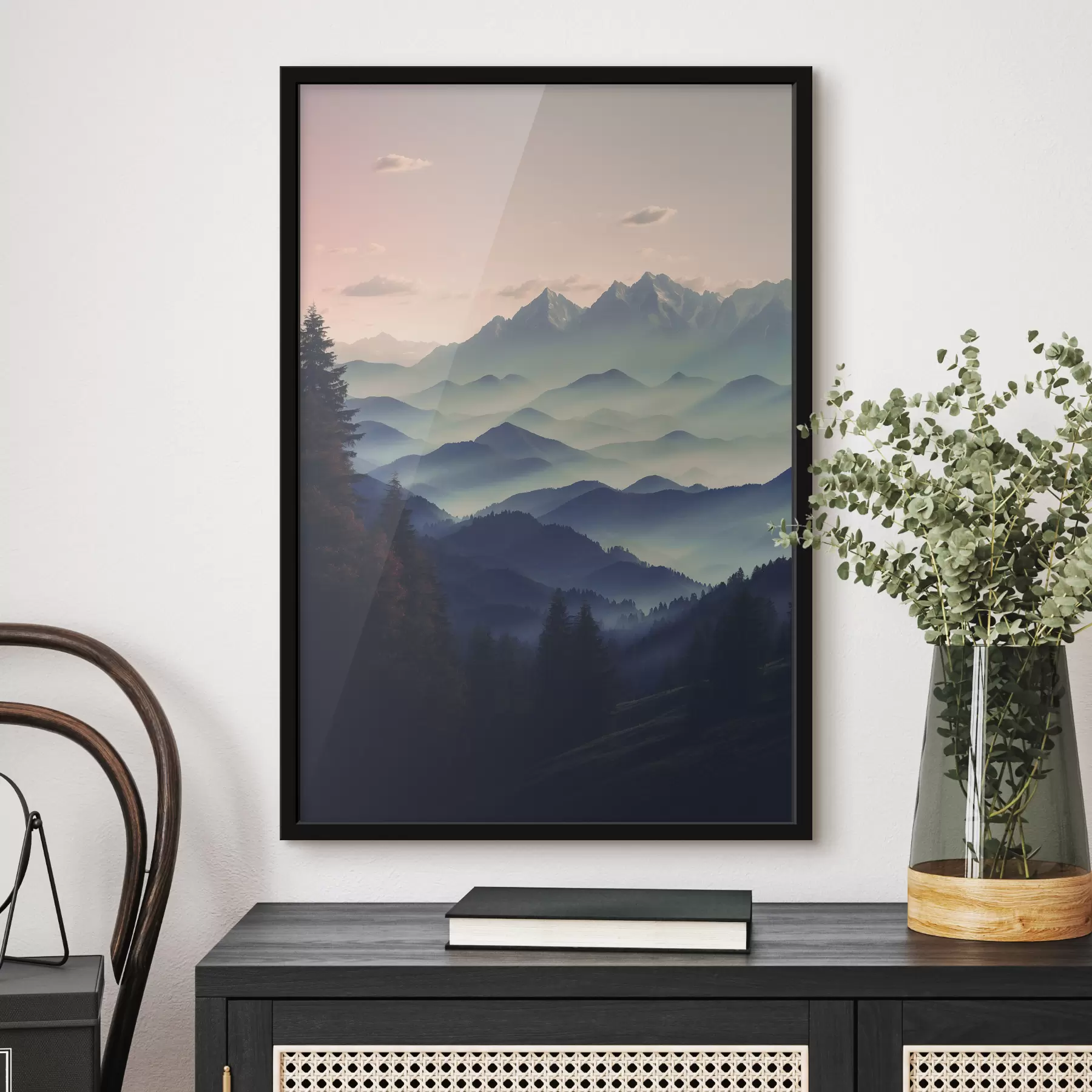 murales de pared Vista de la montaña con niebla f40851