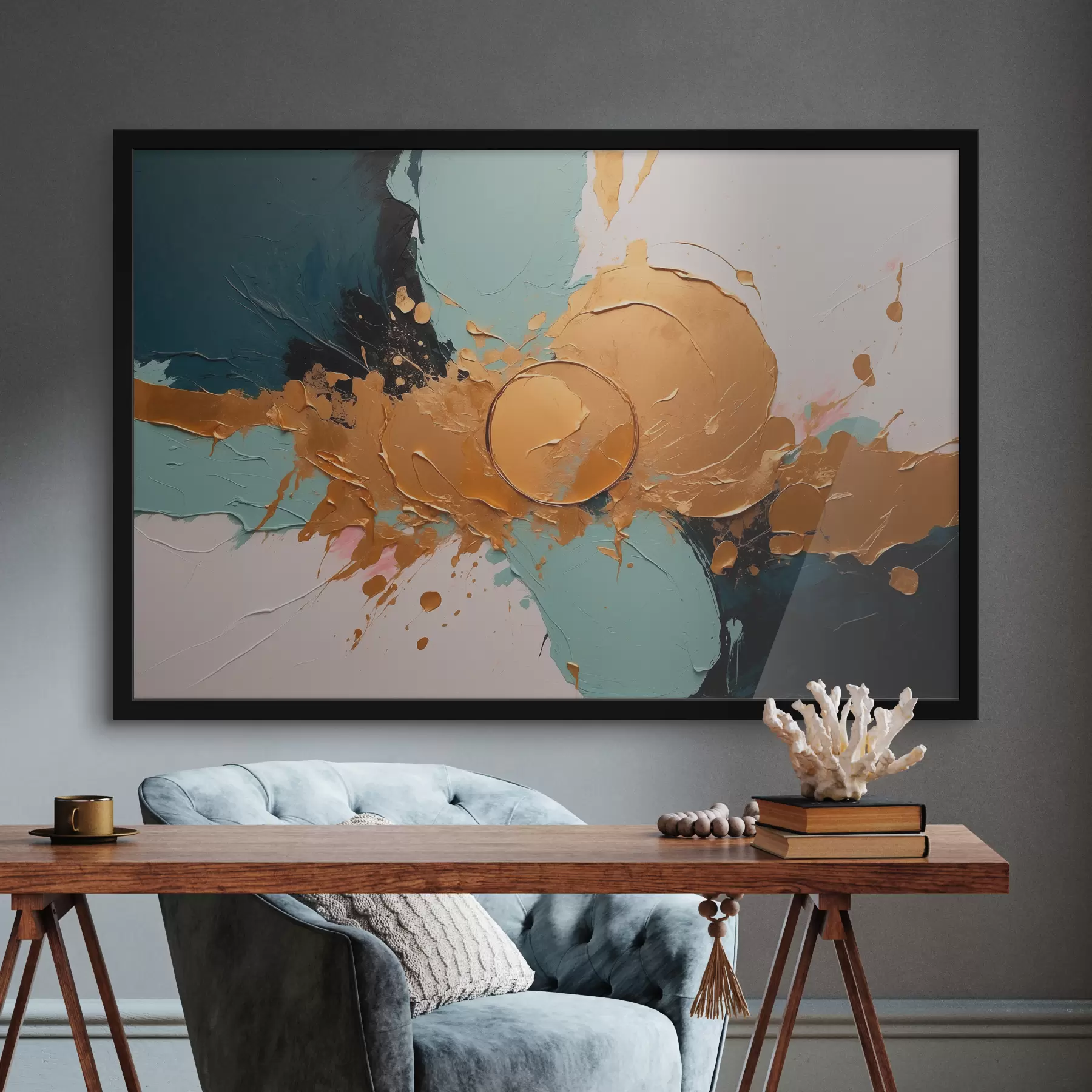 murales de pared Pintura al óleo abstracta con colores blanco, negro y amarillo f40855