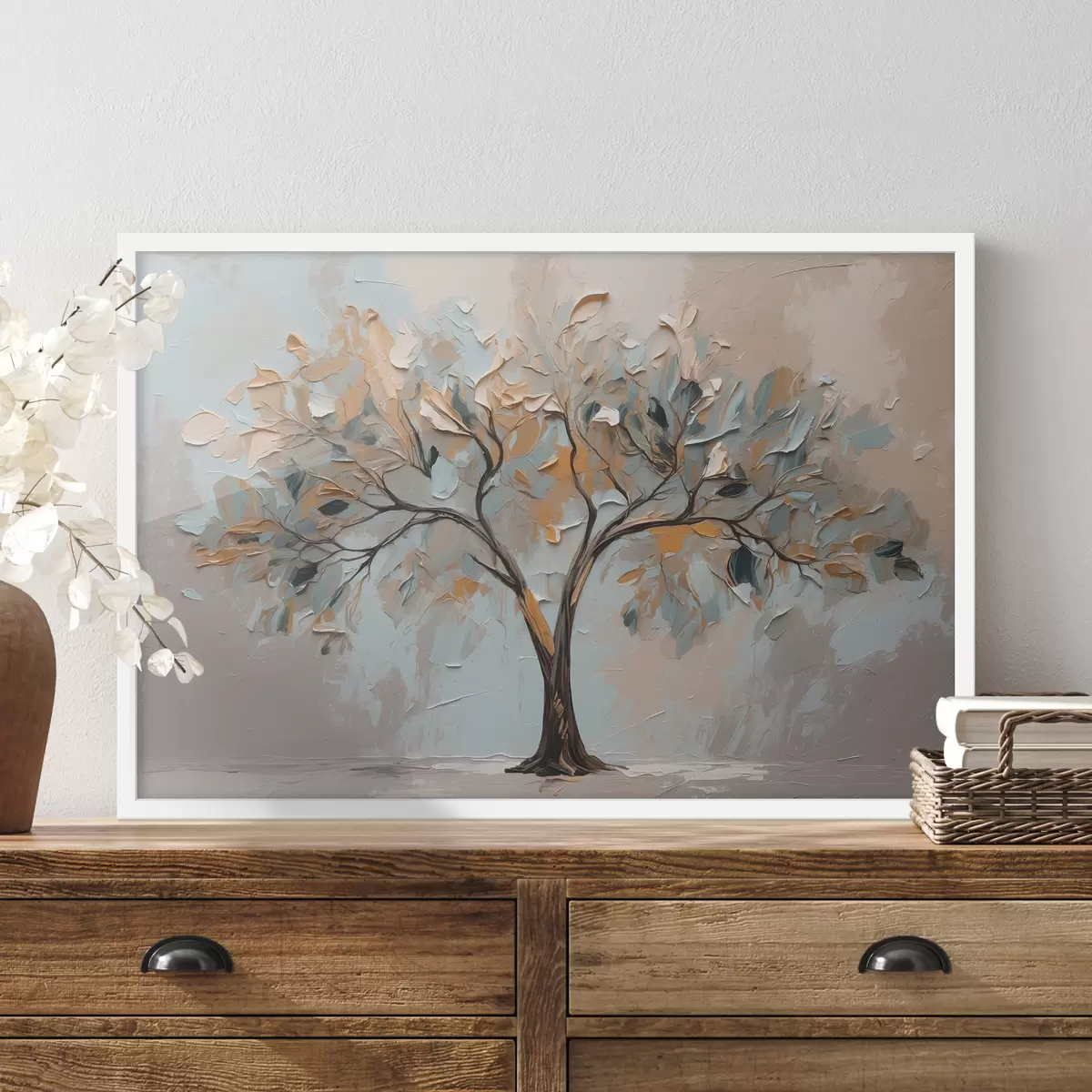 Poster Árbol sobre fondo abstracto al óleo f40858