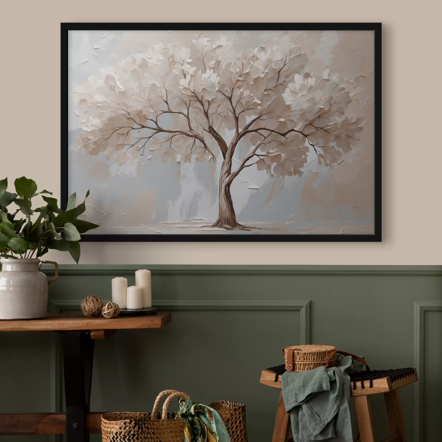 murales de pared Árbol blanco sobre fondo abstracto al óleo f40860