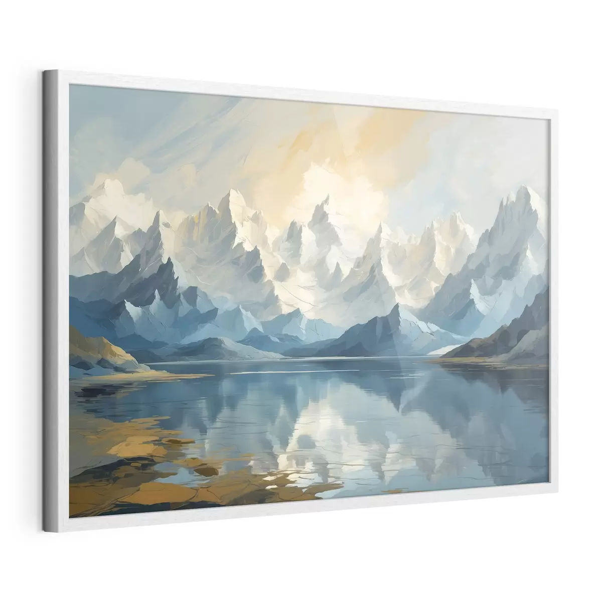 Poster Lago y montañas nevadas f40861