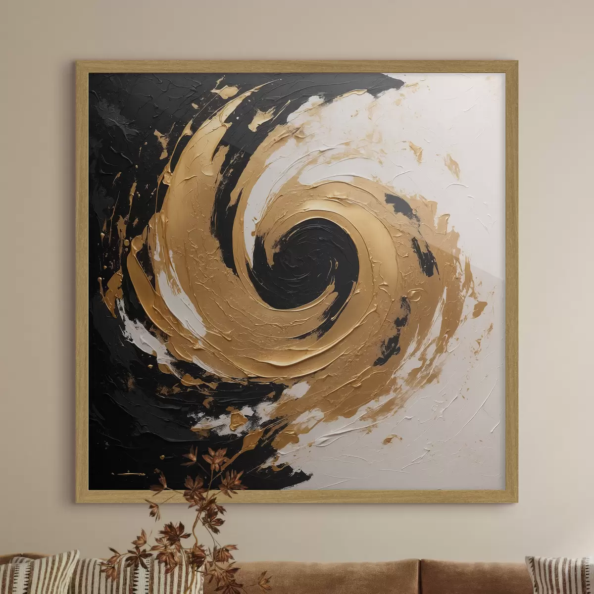 Poster Pintura al óleo abstracta con remolino negro y amarillo f40864