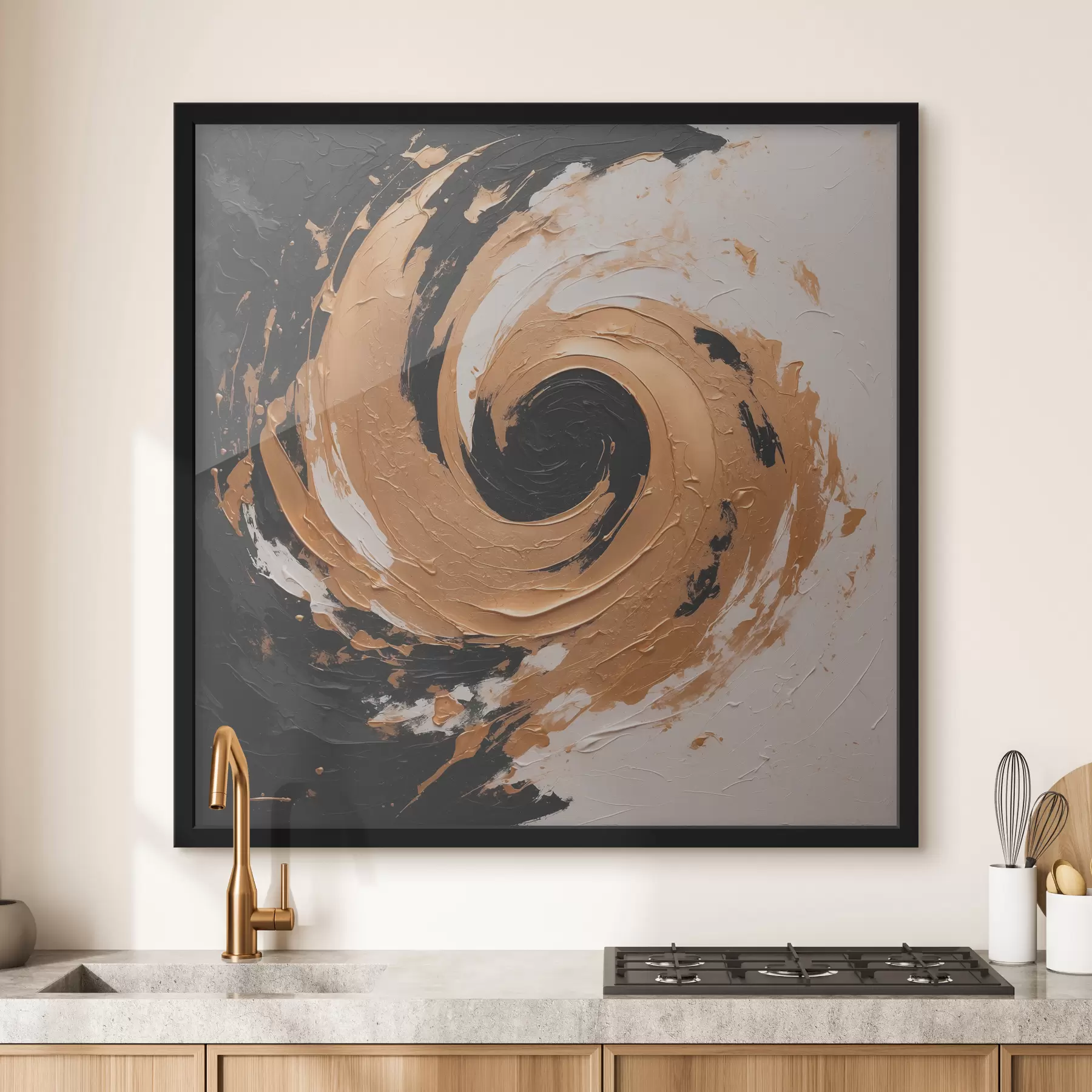 murales de pared Pintura al óleo abstracta con remolino negro y amarillo f40864